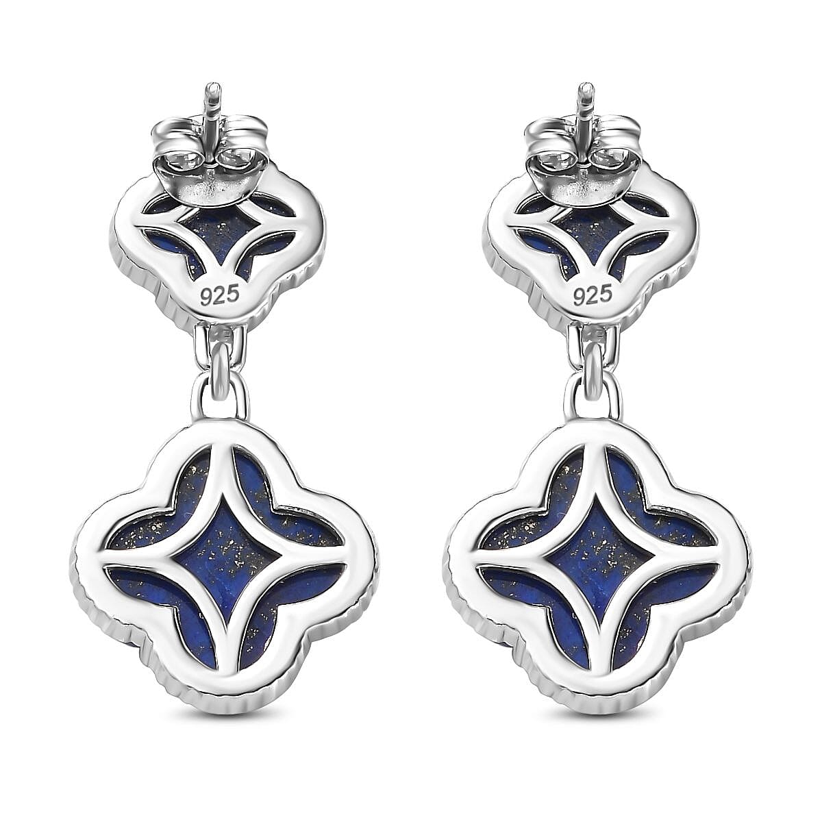 Lapis Lazuli Clover Dangle Earrings in Platinum Overlay Sterling Silver 21.92 Ct, Silver Wt. 6.30 Gms