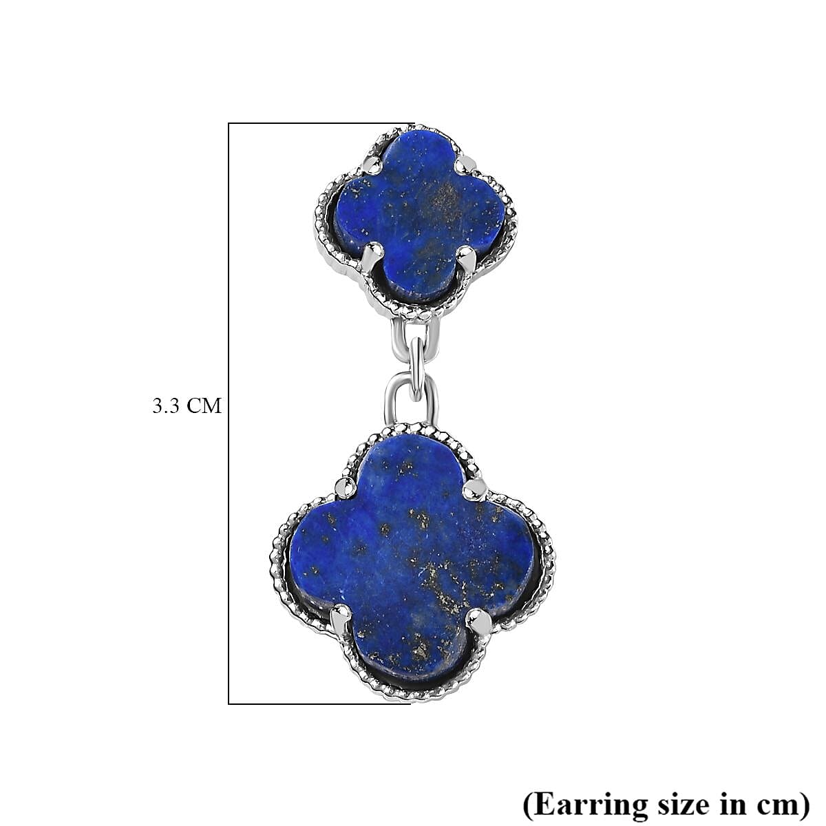 Lapis Lazuli Clover Dangle Earrings in Platinum Overlay Sterling Silver 21.92 Ct, Silver Wt. 6.30 Gms