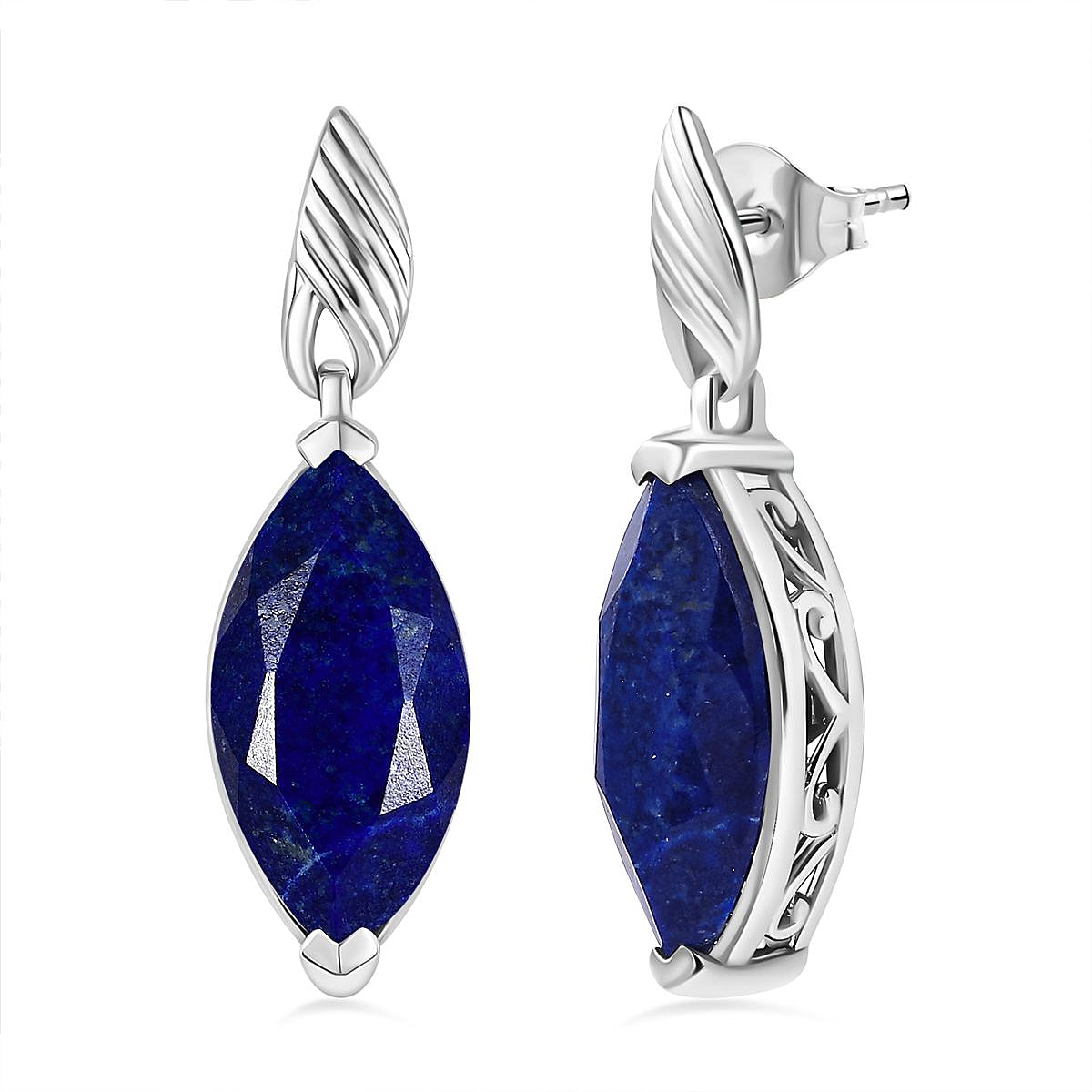 Lapis Lazuli Dangle Earrings in Platinum Overlay Sterling Silver 12.30 Ct