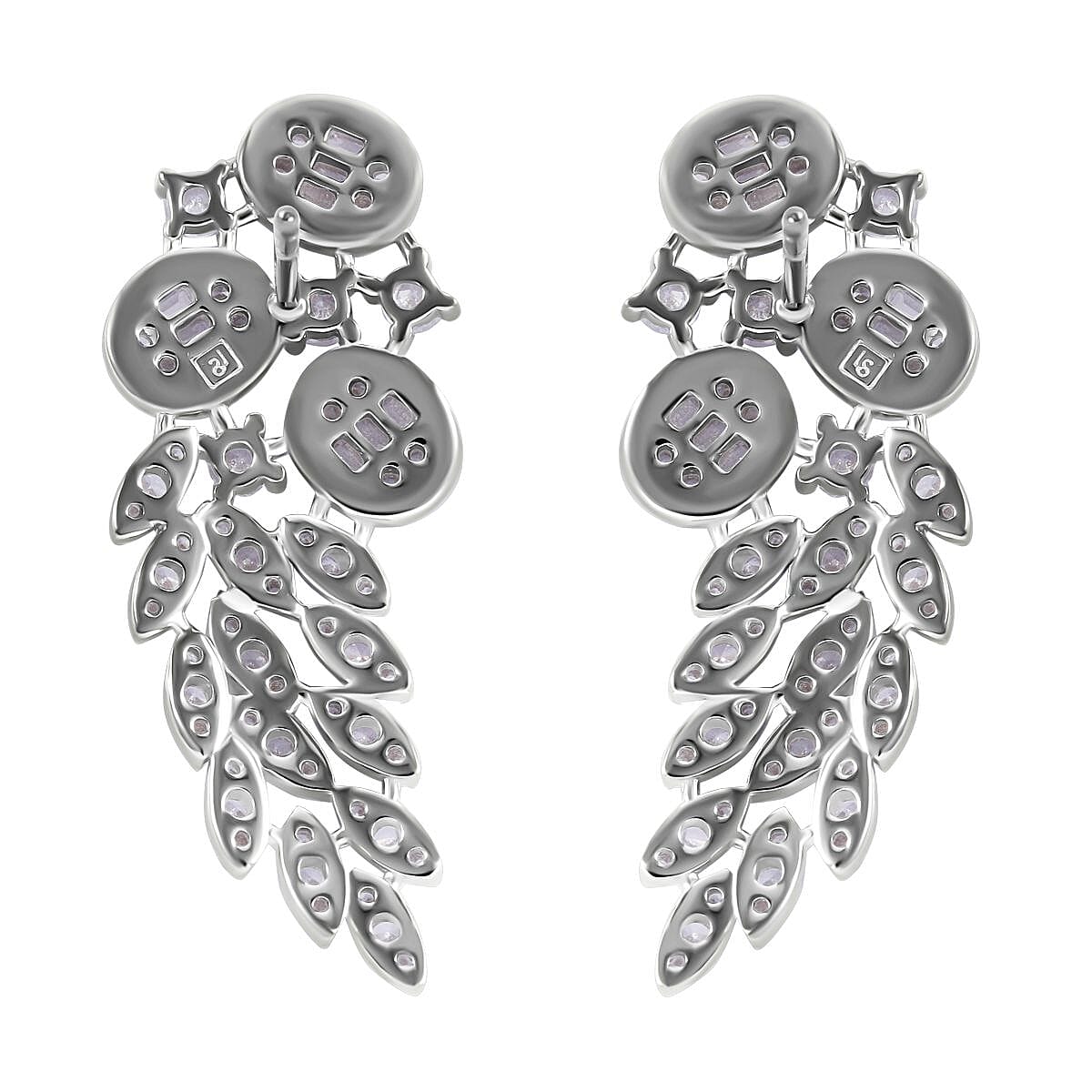 Lustro Stella - Cubic Zirconia Drop Earrings In Rhodium Overlay Sterling Silver Silver Wt. 6.26 Gms 7698111