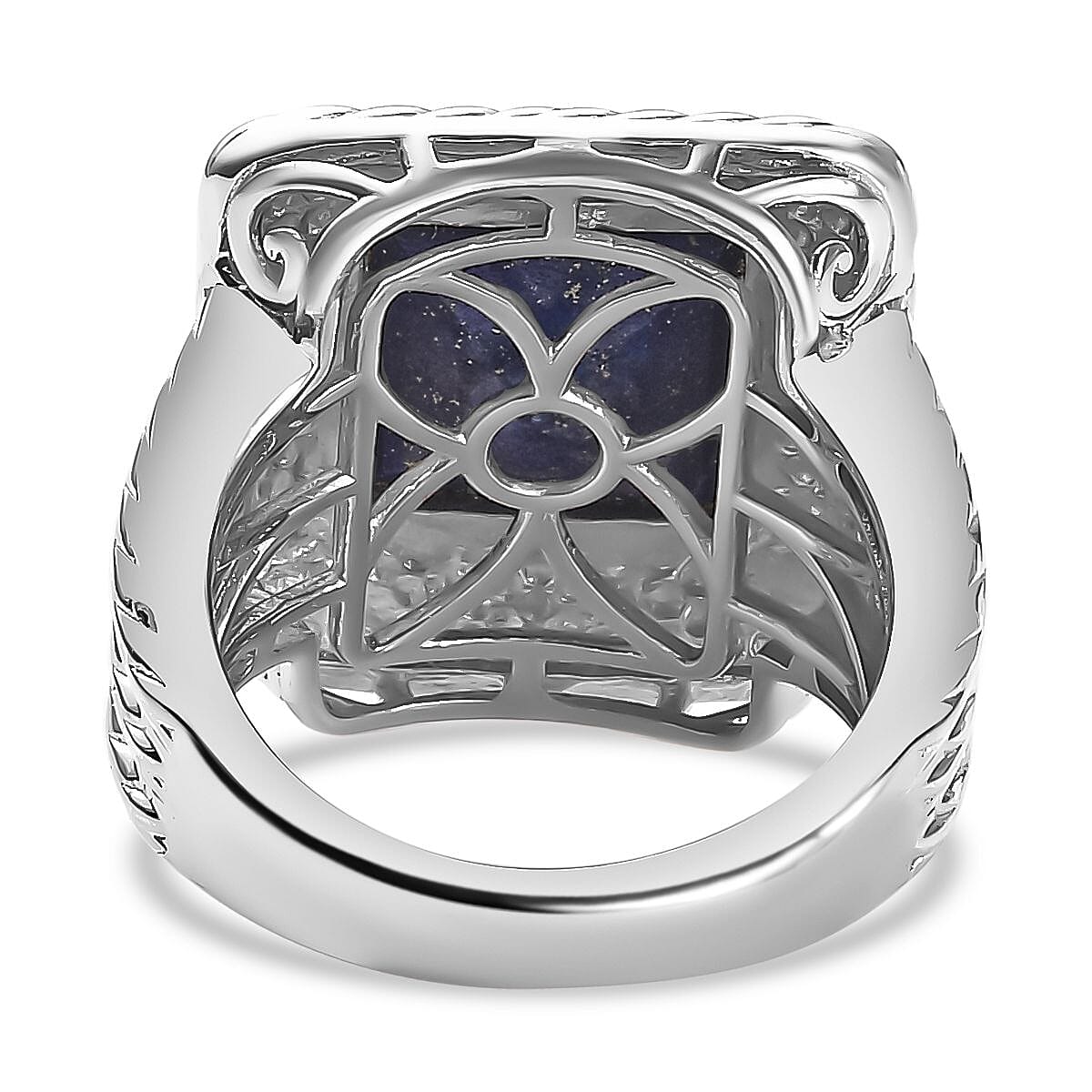 Lapis Lazuli Solitaire Halo Ring in Platinum Overlay Sterling Silver 5.04 Ct, Silver Wt. 9.0 Gms