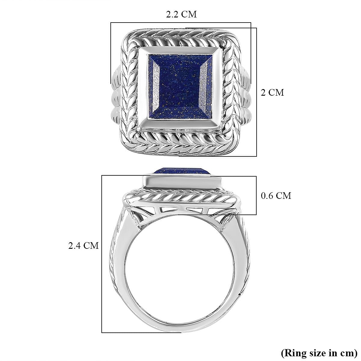 Lapis Lazuli Solitaire Halo Ring in Platinum Overlay Sterling Silver 5.04 Ct, Silver Wt. 9.0 Gms