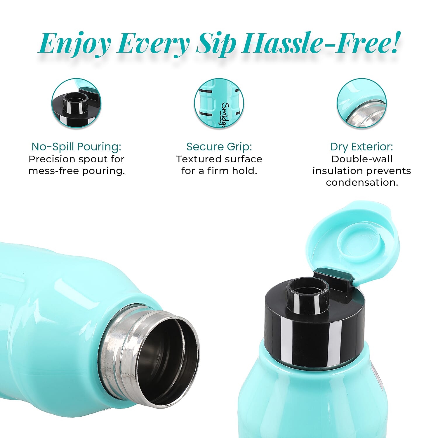 Set of 2 Wave Warm - Cold Insulated Stainless Steel Bottle Leak Proof - Blue 700 ML