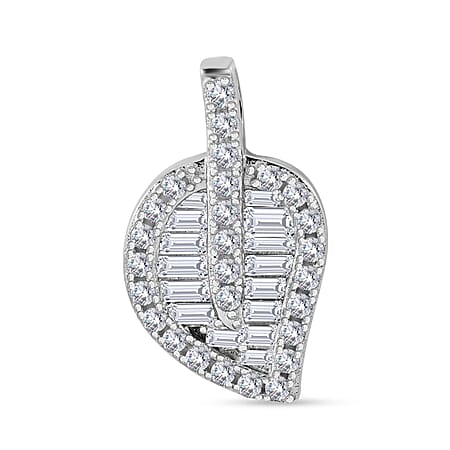 Lustro Stella - Cubic Zirconia Leaf Pendant in Rhodium Overlay Sterling Silver, Silver Wt 5.40 GM