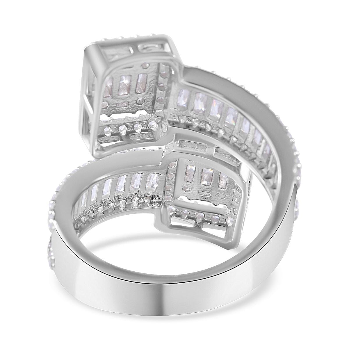 Cubic Zirconia Bypass Ring in Rhodium Overlay Sterling Silver, Silver Wt 5.80 GM Cubic Zirconia Bypass Ring in Rhodium Overlay Sterling Silver, Silver Wt 5.80 GM