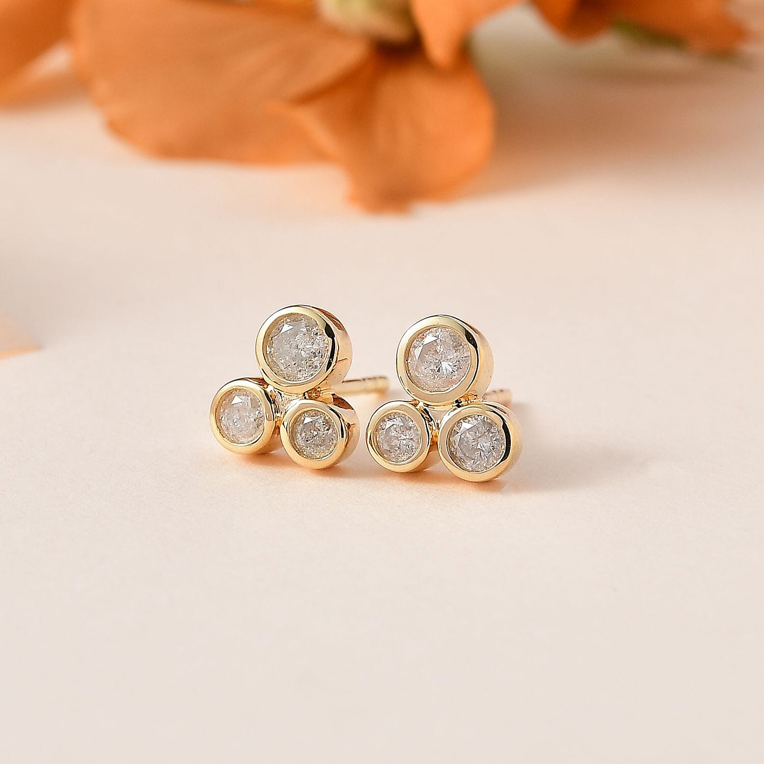 Designer Inspired One Time Deal- 9K Yellow Gold Diamond Bubble Earrings 0.50 Ct