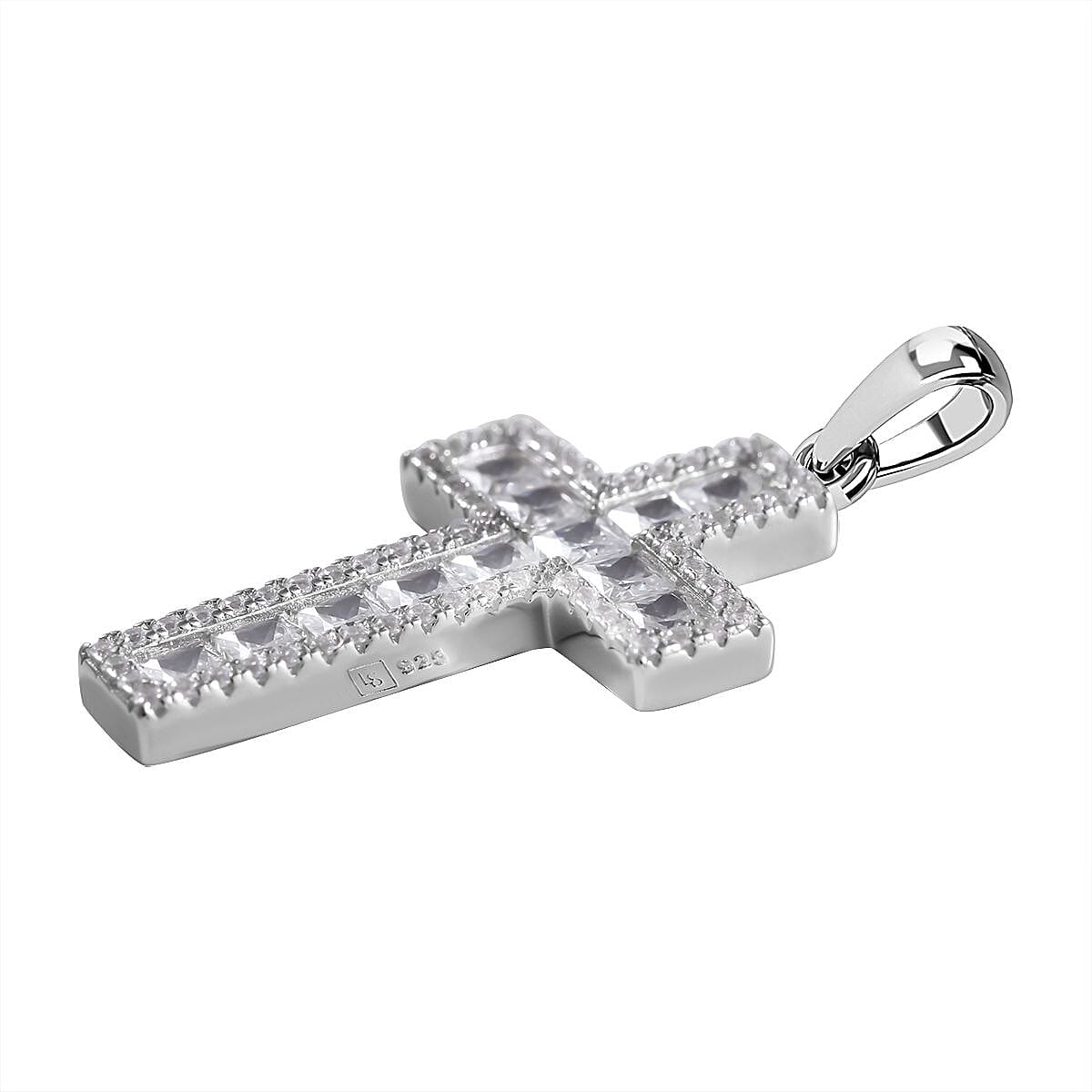 Cubic Zirconia Cross Pendant in Rhodium Overlay Sterling Silver