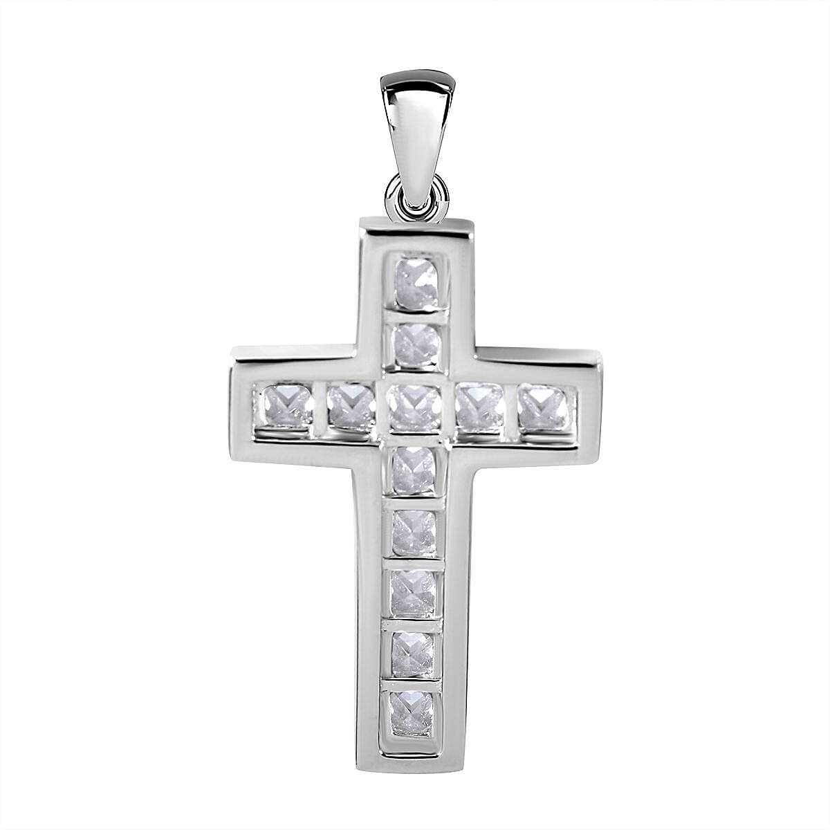 Cubic Zirconia Cross Pendant in Rhodium Overlay Sterling Silver