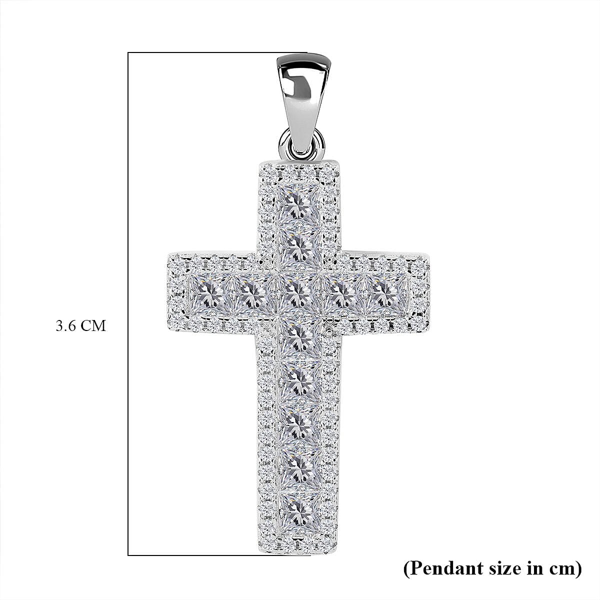 Cubic Zirconia Cross Pendant in Rhodium Overlay Sterling Silver