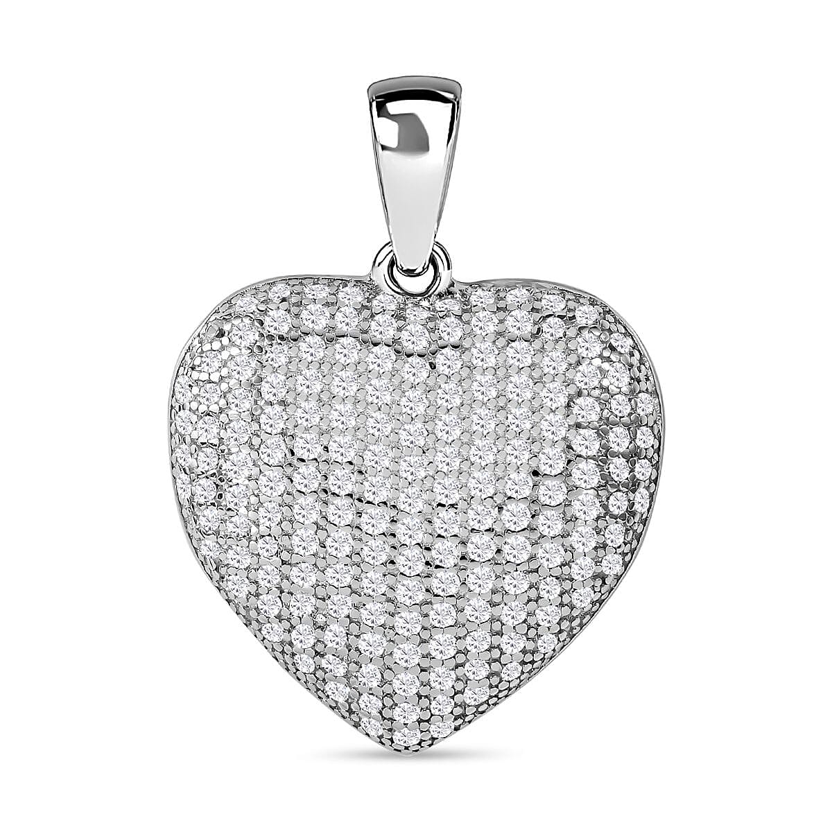 Lustro Stella-  Zirconia Heart Pendant in Rhodium Overlay Sterling Silver