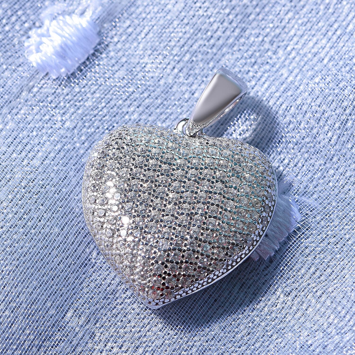 Lustro Stella-  Zirconia Heart Pendant in Rhodium Overlay Sterling Silver