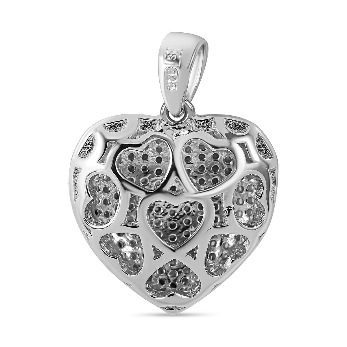 Lustro Stella-  Zirconia Heart Pendant in Rhodium Overlay Sterling Silver