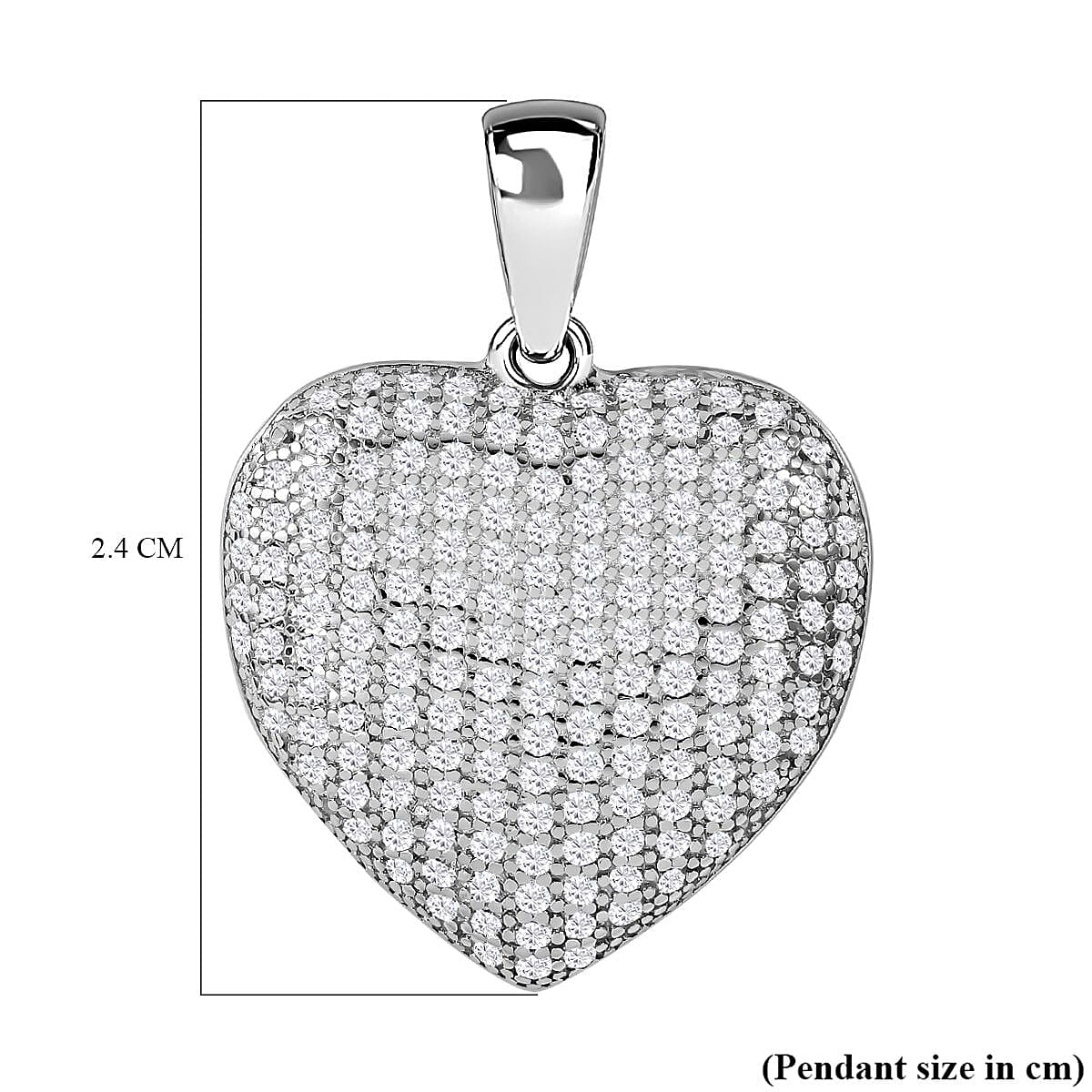 Lustro Stella-  Zirconia Heart Pendant in Rhodium Overlay Sterling Silver