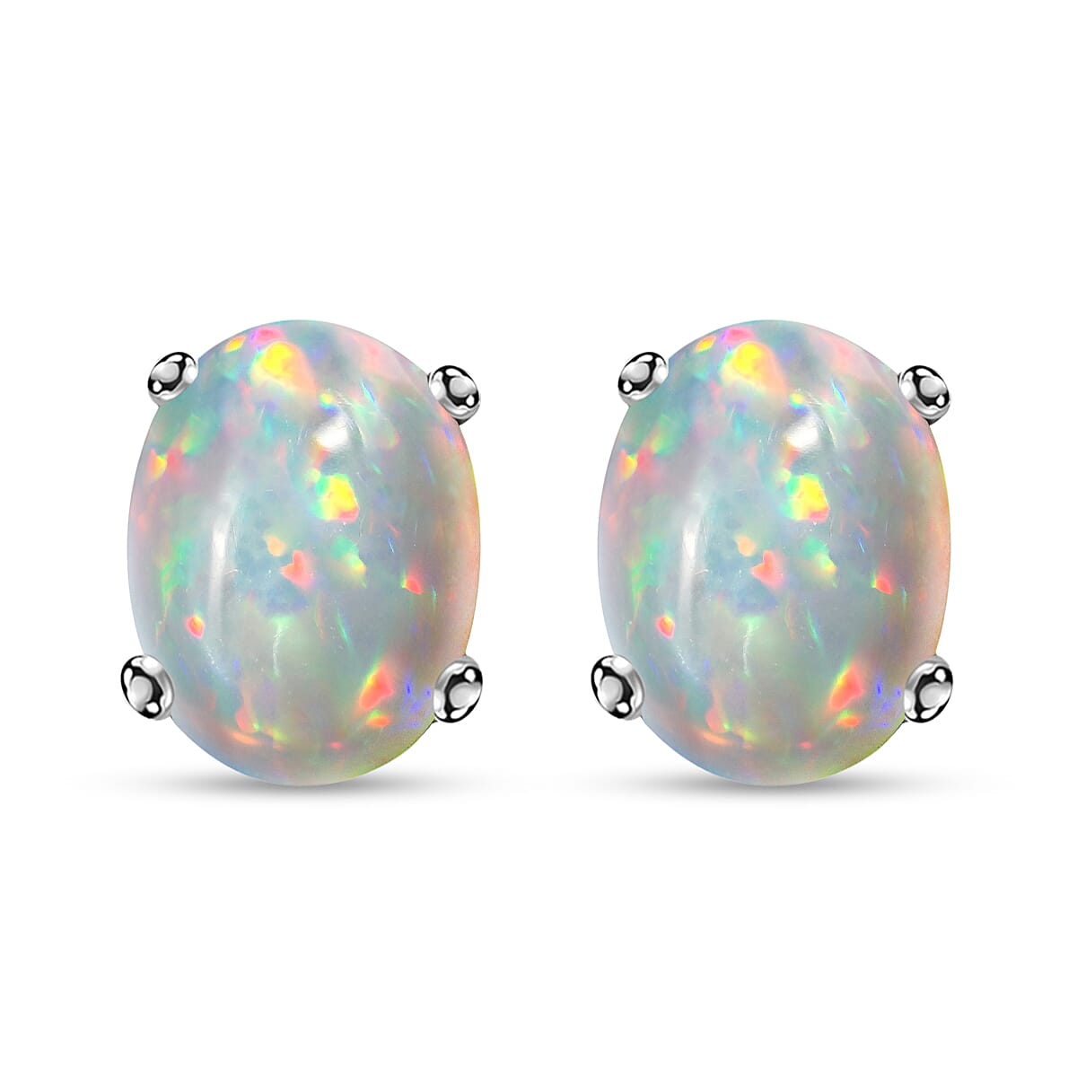 14K White Gold AA Ethiopian Opal Earring With Push Back 1.75 Ct