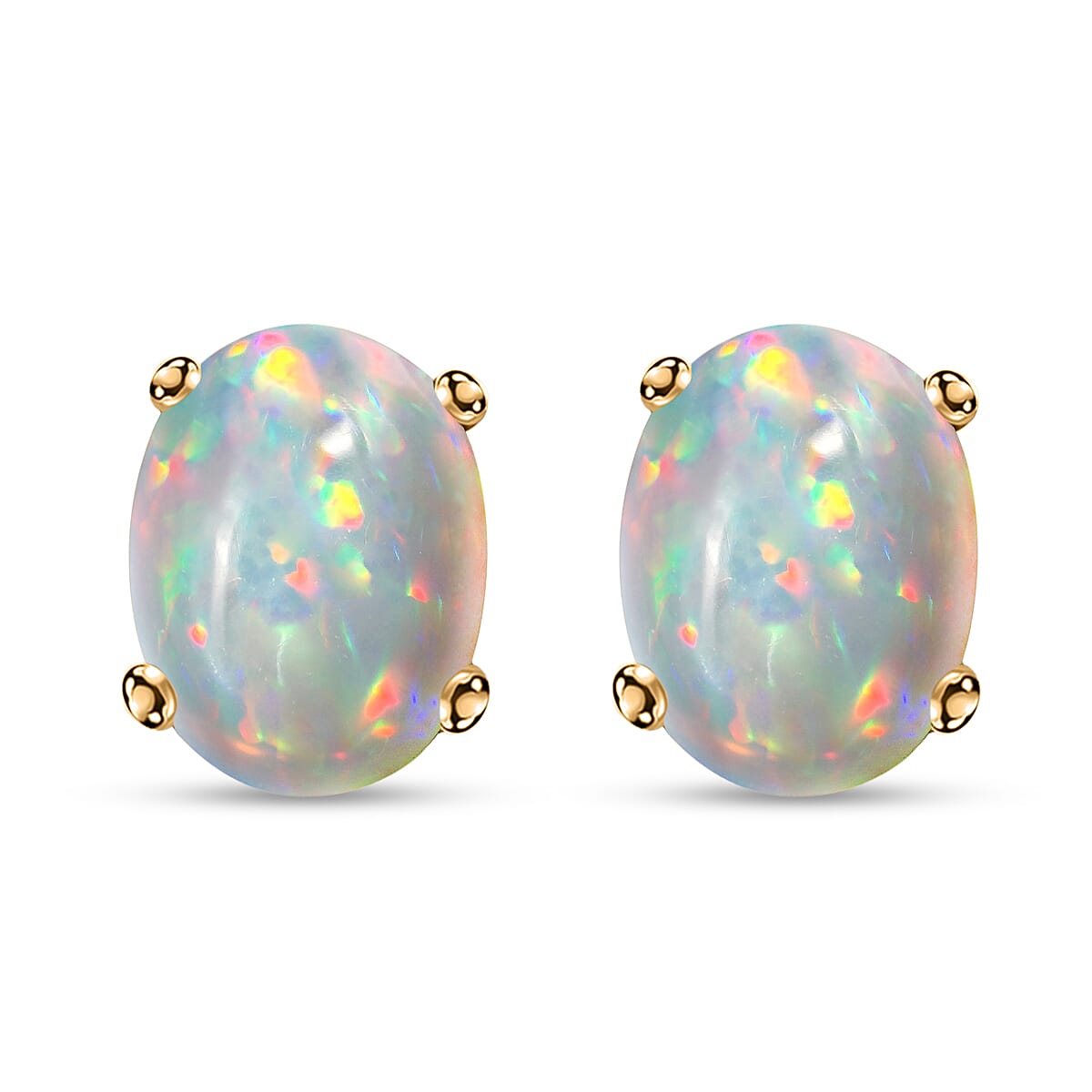 14K Yellow Gold Ethiopian Opal Earring With Push Back 1.71 Ct