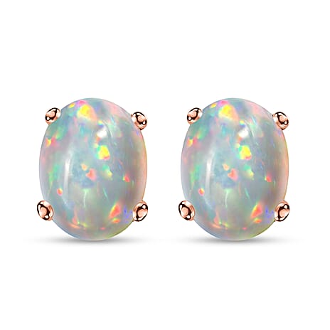 14K Rose Gold Ethiopian Opal Stud Push Back Earrings 1.81 Ct.
