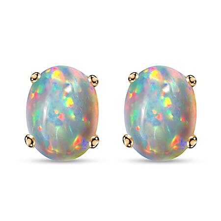 18K Yellow Gold AAA Ethiopian Opal Solitaire Earrings