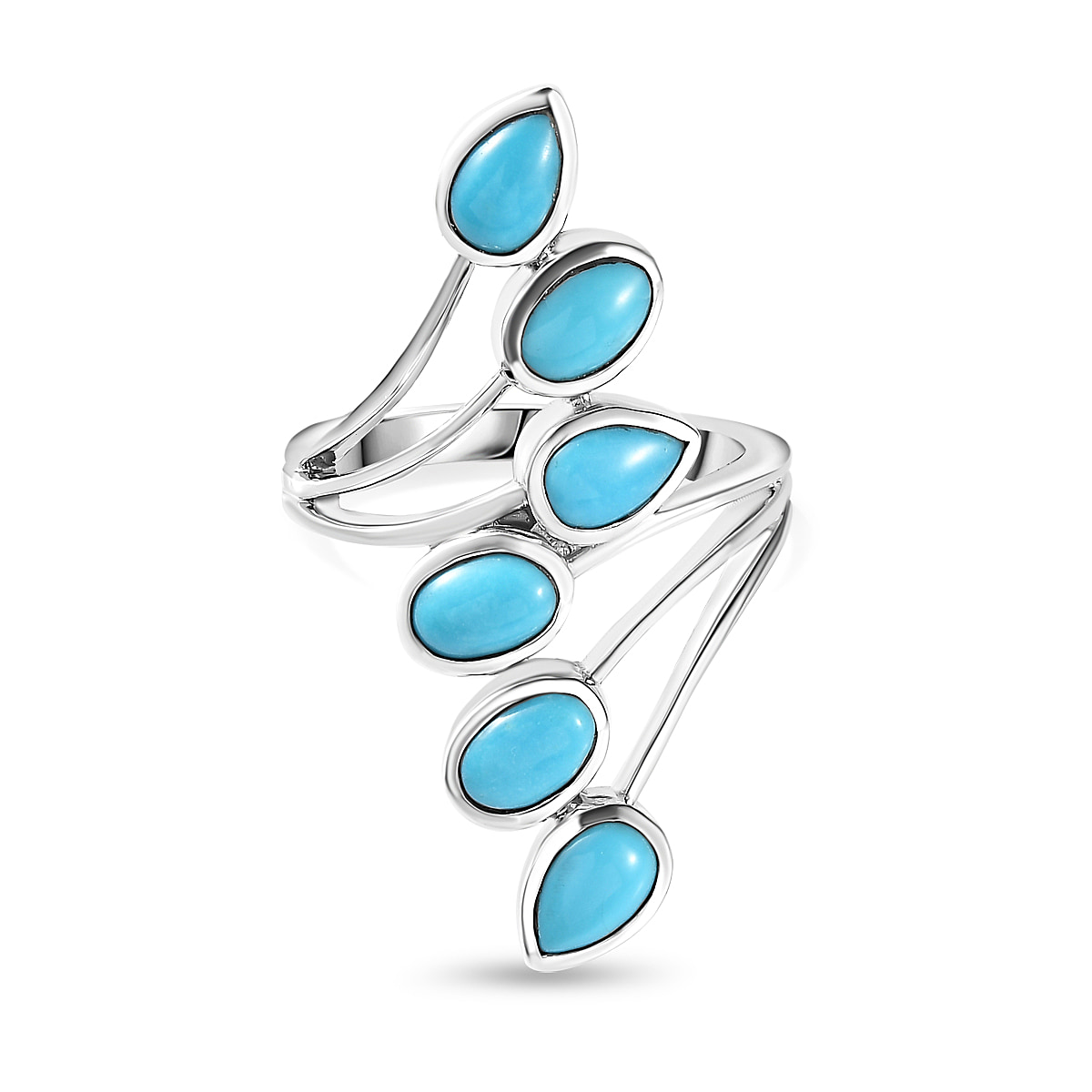Arizona Sleeping Beauty Turquoise Bypass Spray Ring in Platinum Overlay Sterling Silver 2.60 Ct, Silver Wt. 5.3 Gms