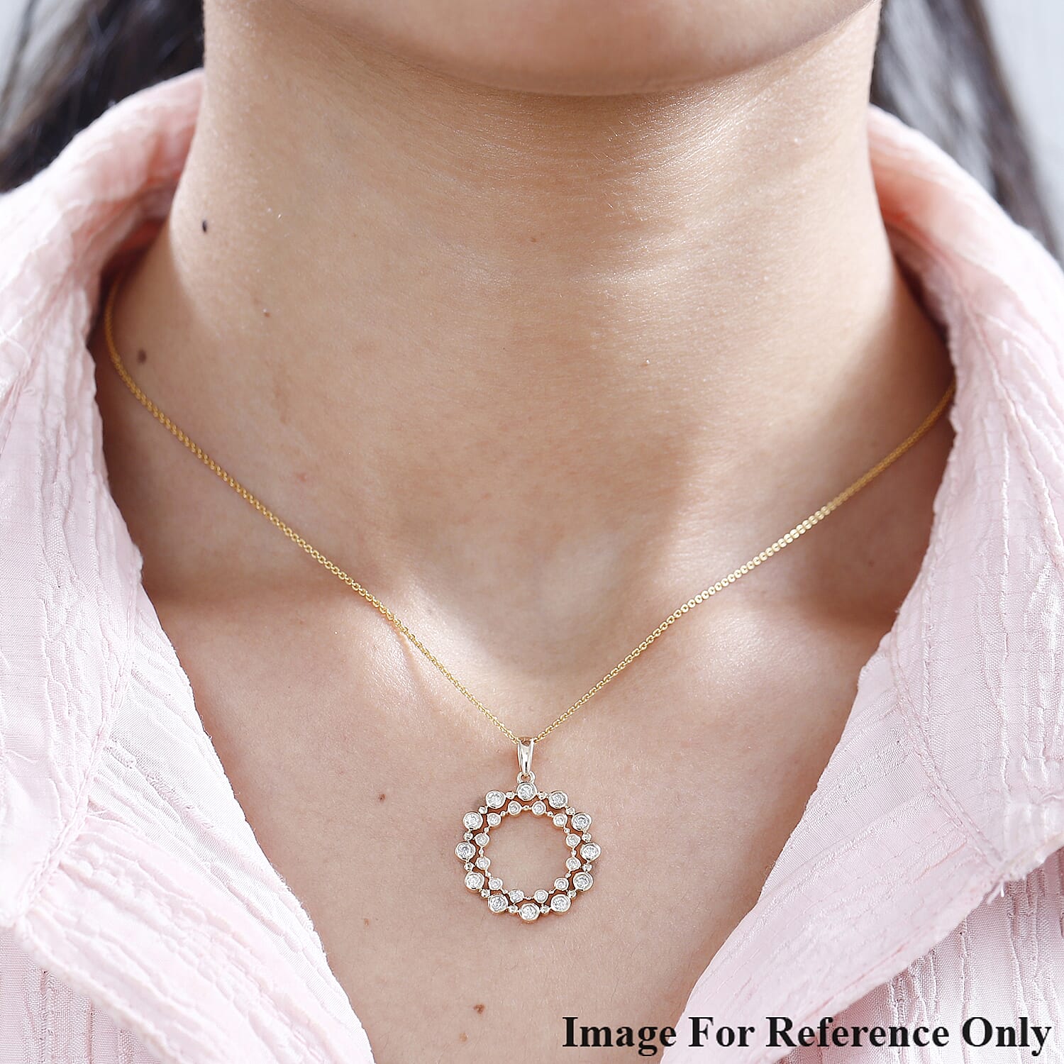 Designer Inspired- 9K Yellow Gold Diamond Bubble Circle Pendant 0.5 ct