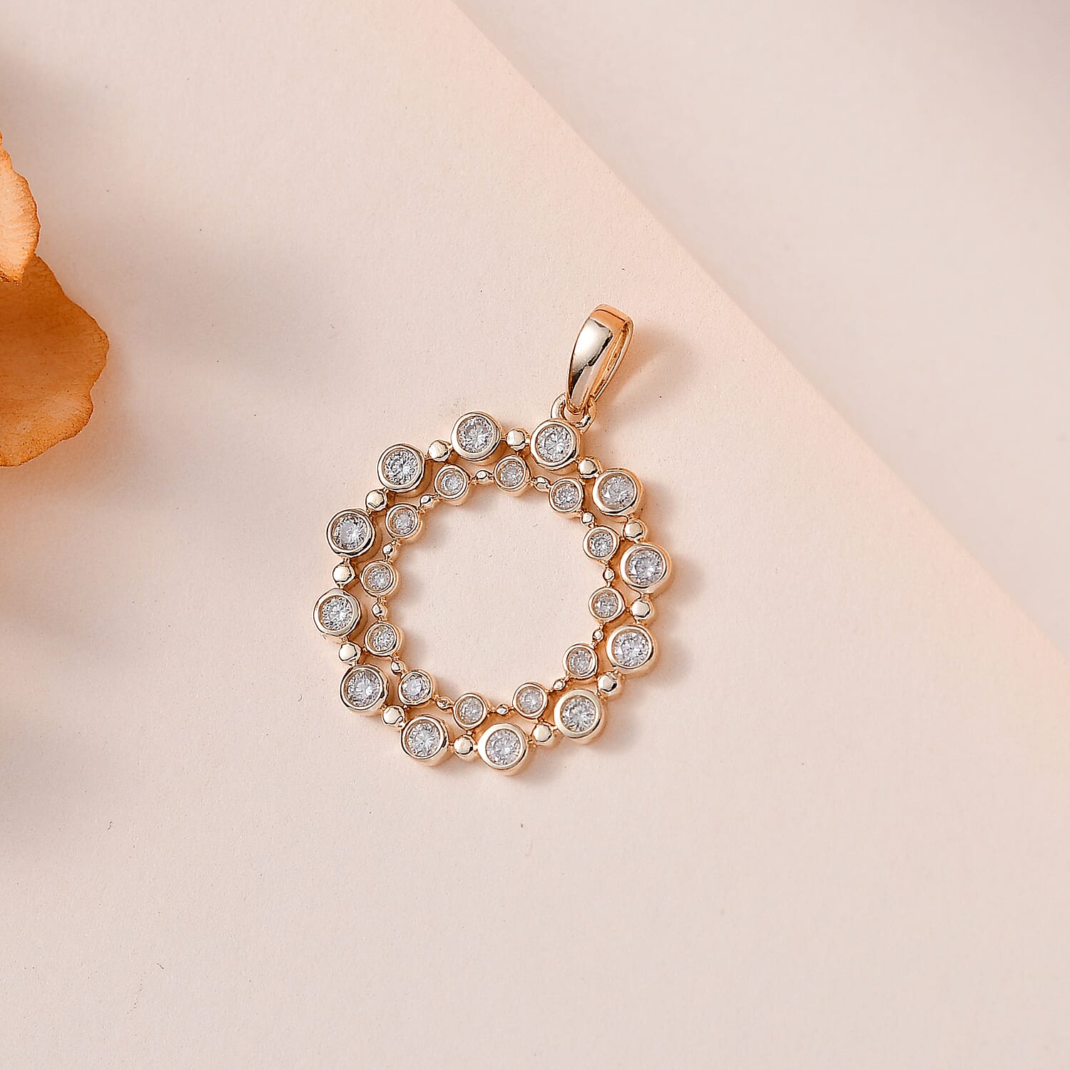 Designer Inspired- 9K Yellow Gold Diamond Bubble Circle Pendant 0.5 ct