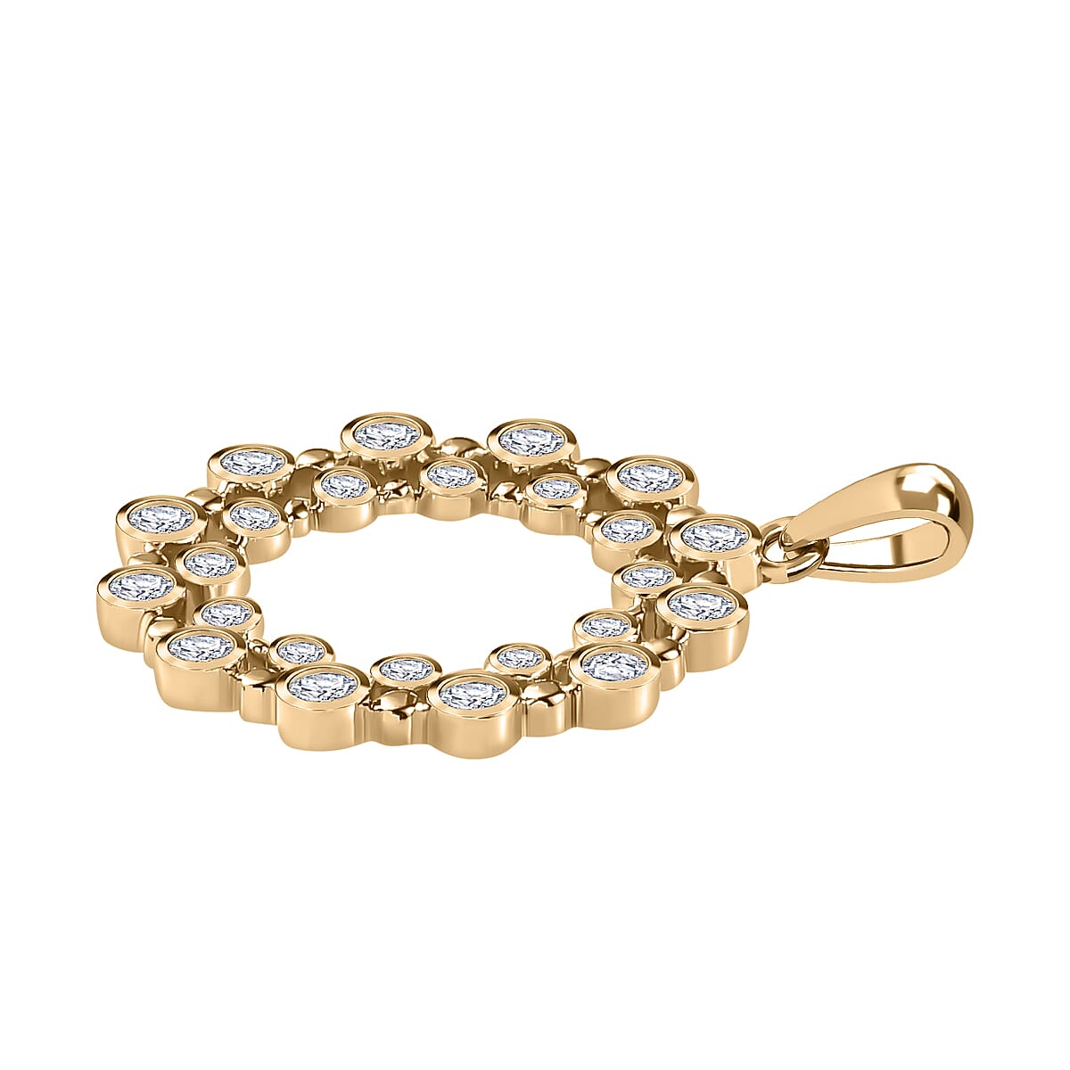 Designer Inspired- 9K Yellow Gold Diamond Bubble Circle Pendant 0.5 ct