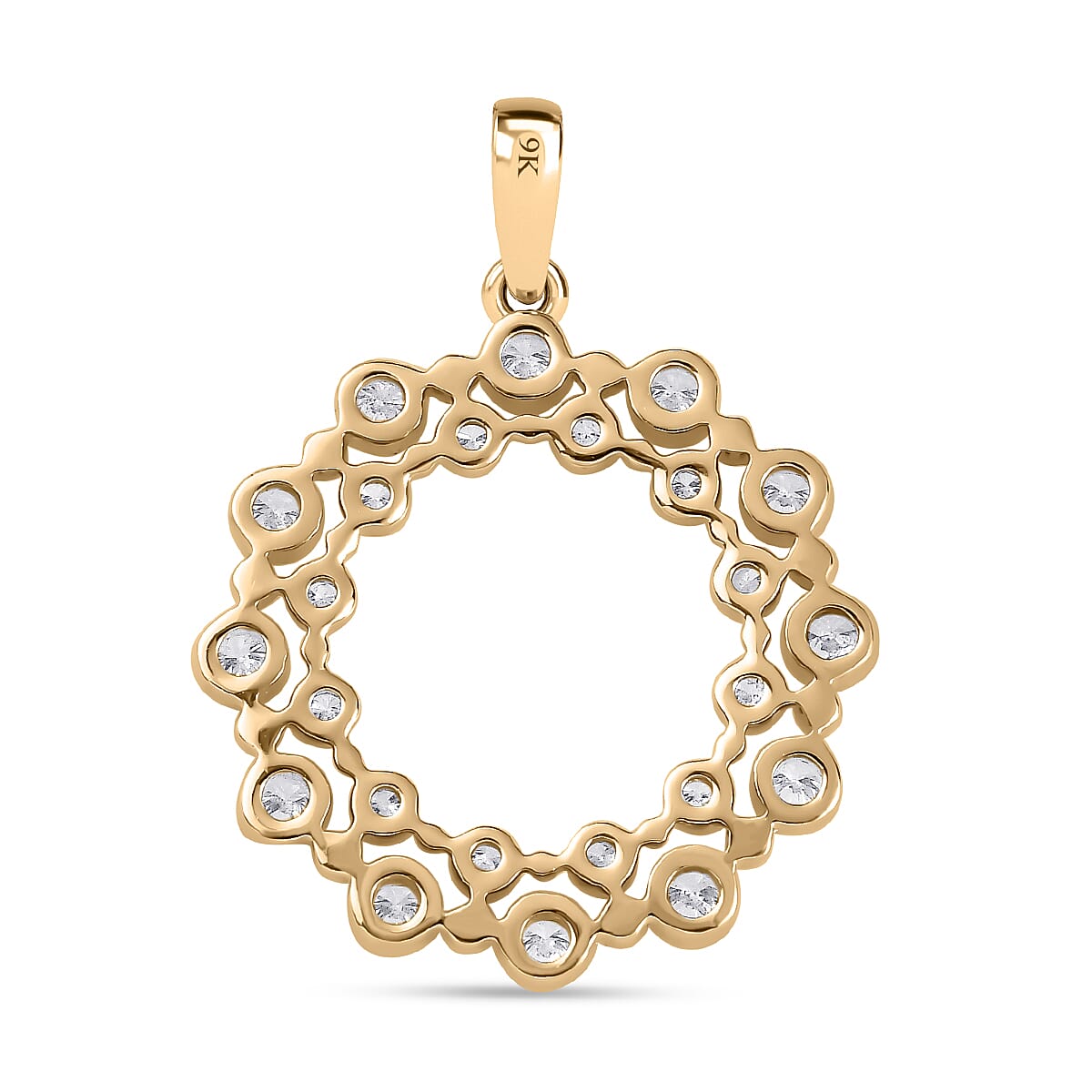 Designer Inspired- 9K Yellow Gold Diamond Bubble Circle Pendant 0.5 ct