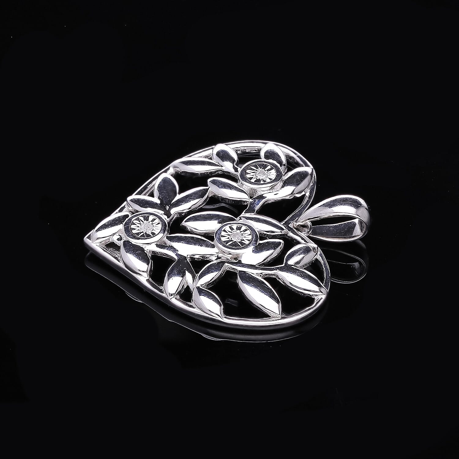 Diamond Heart Pendant in Platinum Overlay Sterling Silver