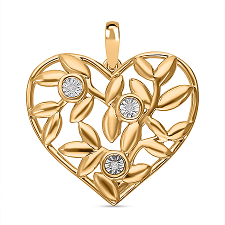 Designer Inspired Diamond Heart Pendant in YG Vermeil Plated Sterling Silver