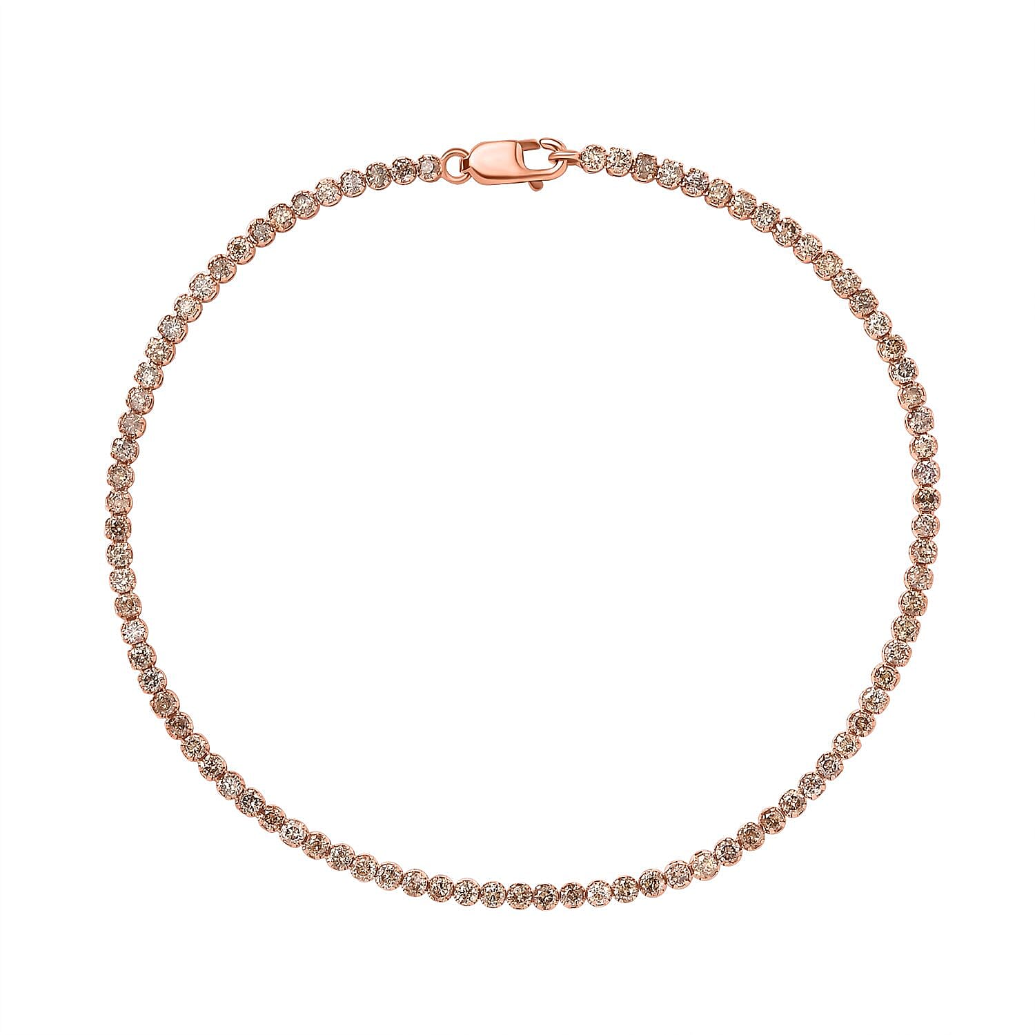 New York Close Out - 14K Rose Gold  Certified Natural Champagne Diamond  Bracelet (Size - 7.5) 2.11 Ct