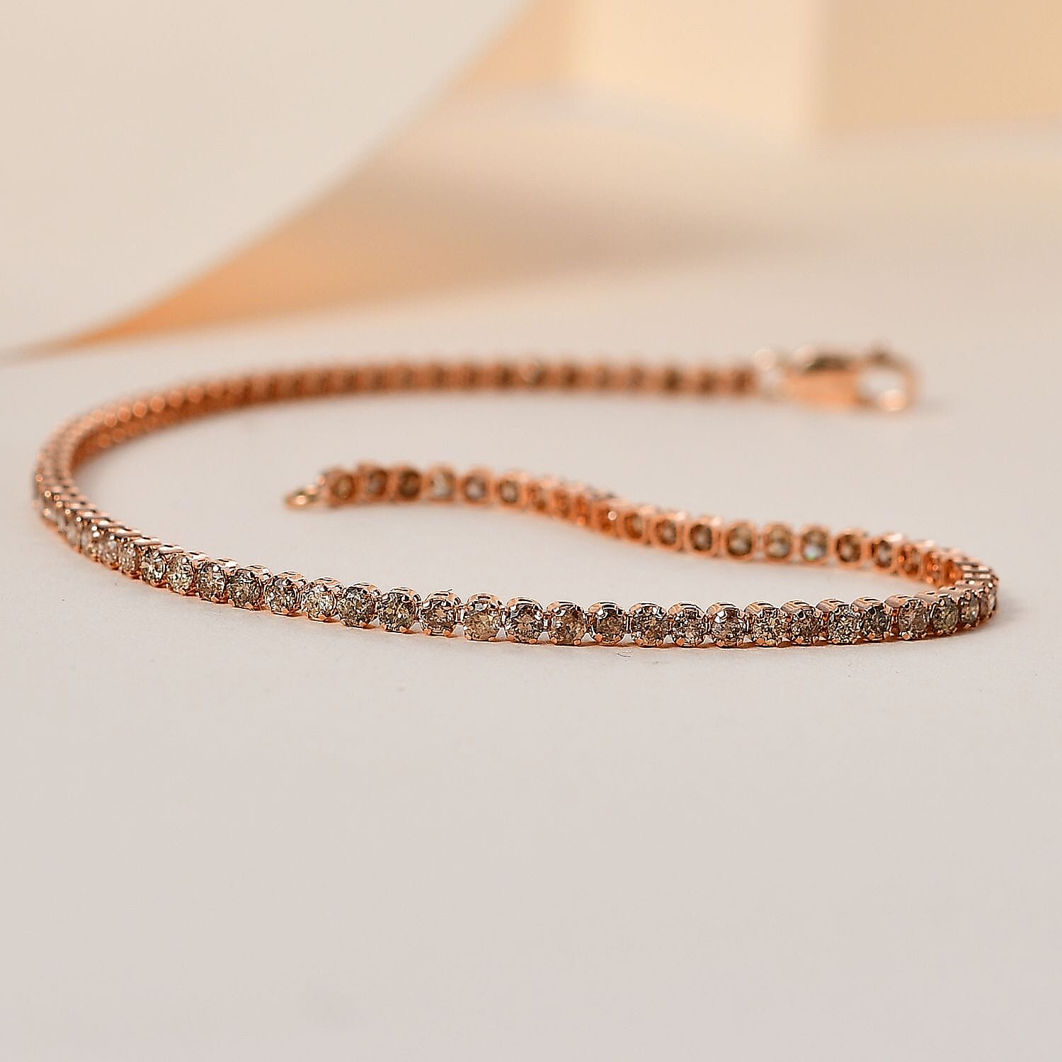 New York Close Out - 14K Rose Gold  Certified Natural Champagne Diamond  Bracelet (Size - 7.5) 2.11 Ct