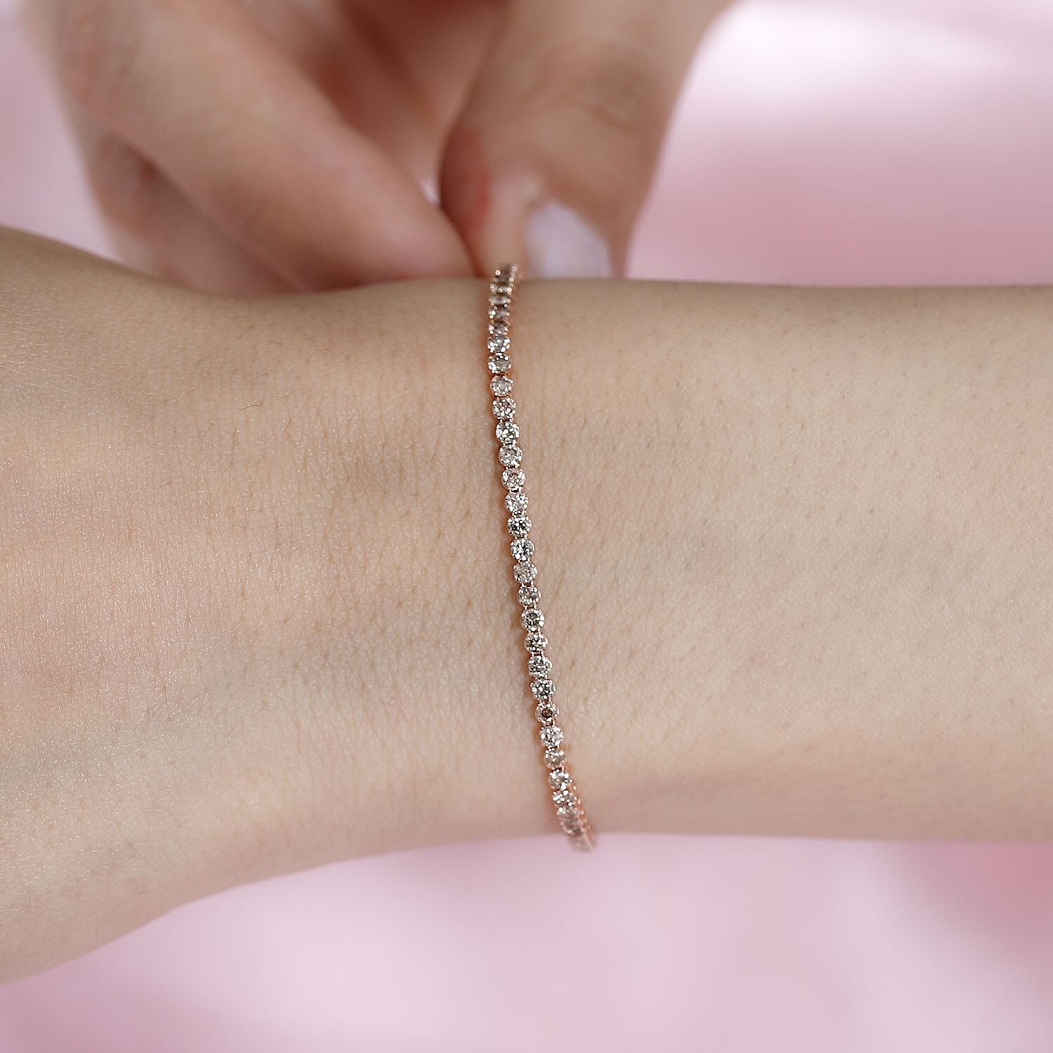 New York Close Out - 14K Rose Gold  Certified Natural Champagne Diamond  Bracelet (Size - 7.5) 2.11 Ct