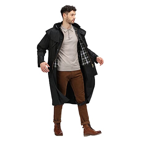 Regatta Mens Cranbrook Longline Wax Jacket (Size XXXL) - Black