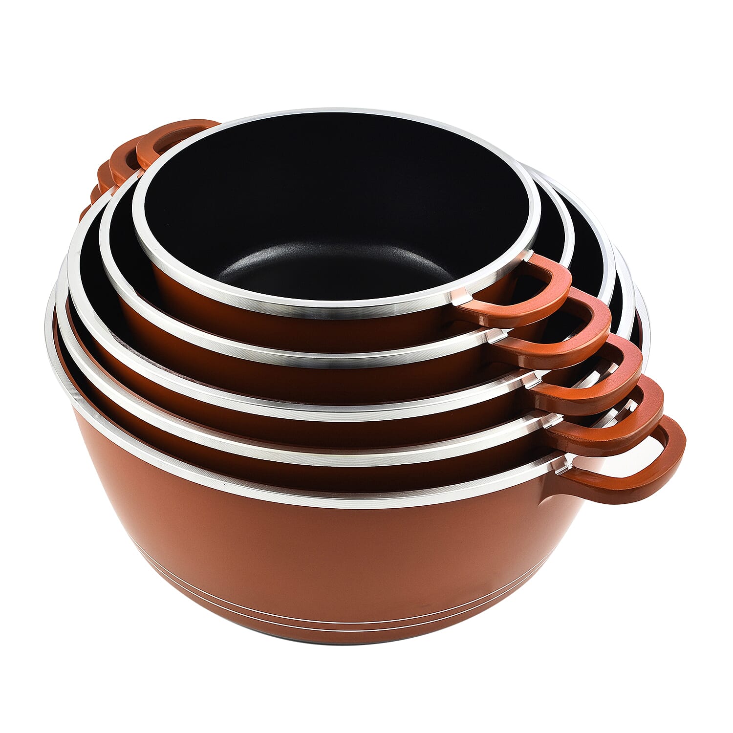 10 Piece Set - Pan and Lid Set, Ceramic non-stick, Die-cast (32cm, 30cm, 28cm, 24cm, 20cm) - Copper