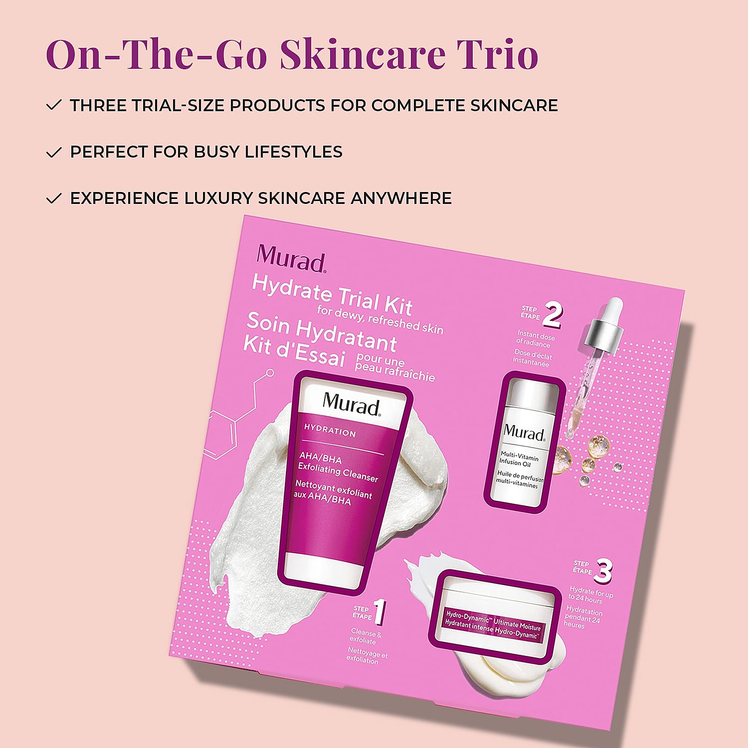 Set of 3 Murad Hydrate Trial Kit (Incl. 60ml Exfoliating Cleanser, 15ml, Moisture - 10ml Multi Vitamin Oil)