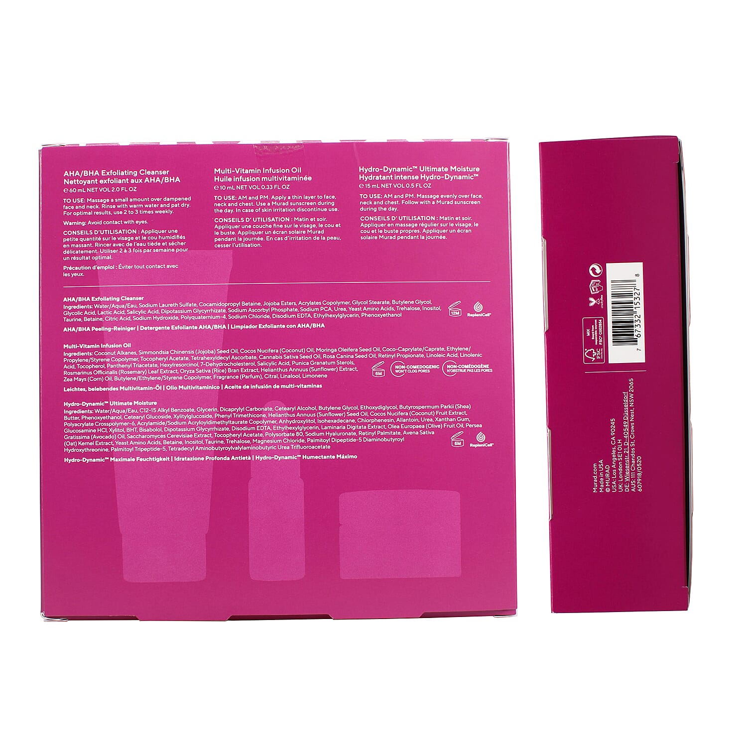 Set of 3 Murad Hydrate Trial Kit (Incl. 60ml Exfoliating Cleanser, 15ml, Moisture - 10ml Multi Vitamin Oil)