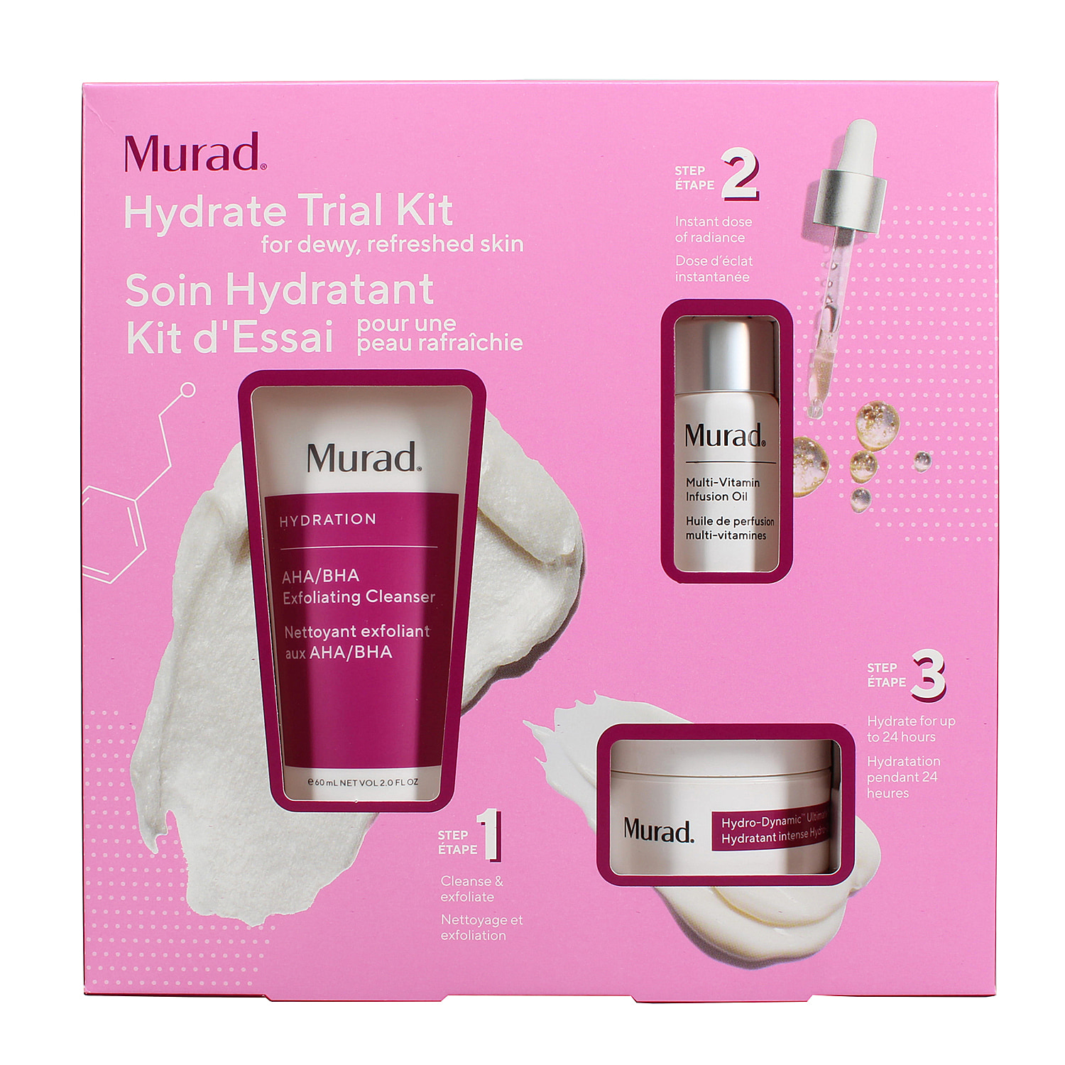 Murad Hydrate Trial Kit 3Pc (Incl. 60ml Exfoliating Cleanser, 15ml Moisture and 10ml Multi Vitamin Oil)