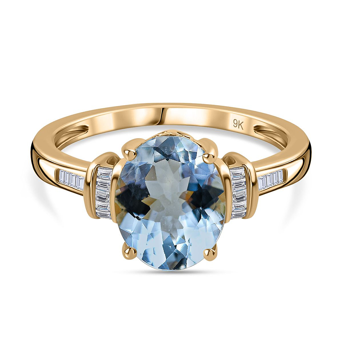 9K Yellow Gold Espirito Santo Aquamarine Diamond Ring 2.34 Ct.