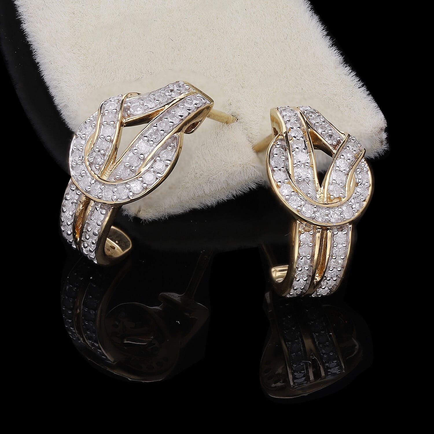 Designer Inspired-Diamond Earrings in YG Vermeil Plated Sterling Silver 0.51 Ct.