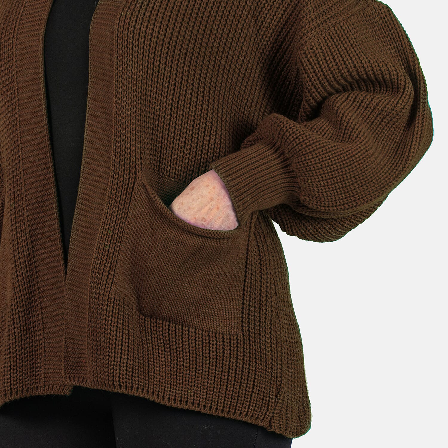 Balloon Sleeve Short Cardigan (One Size) - Chocolate