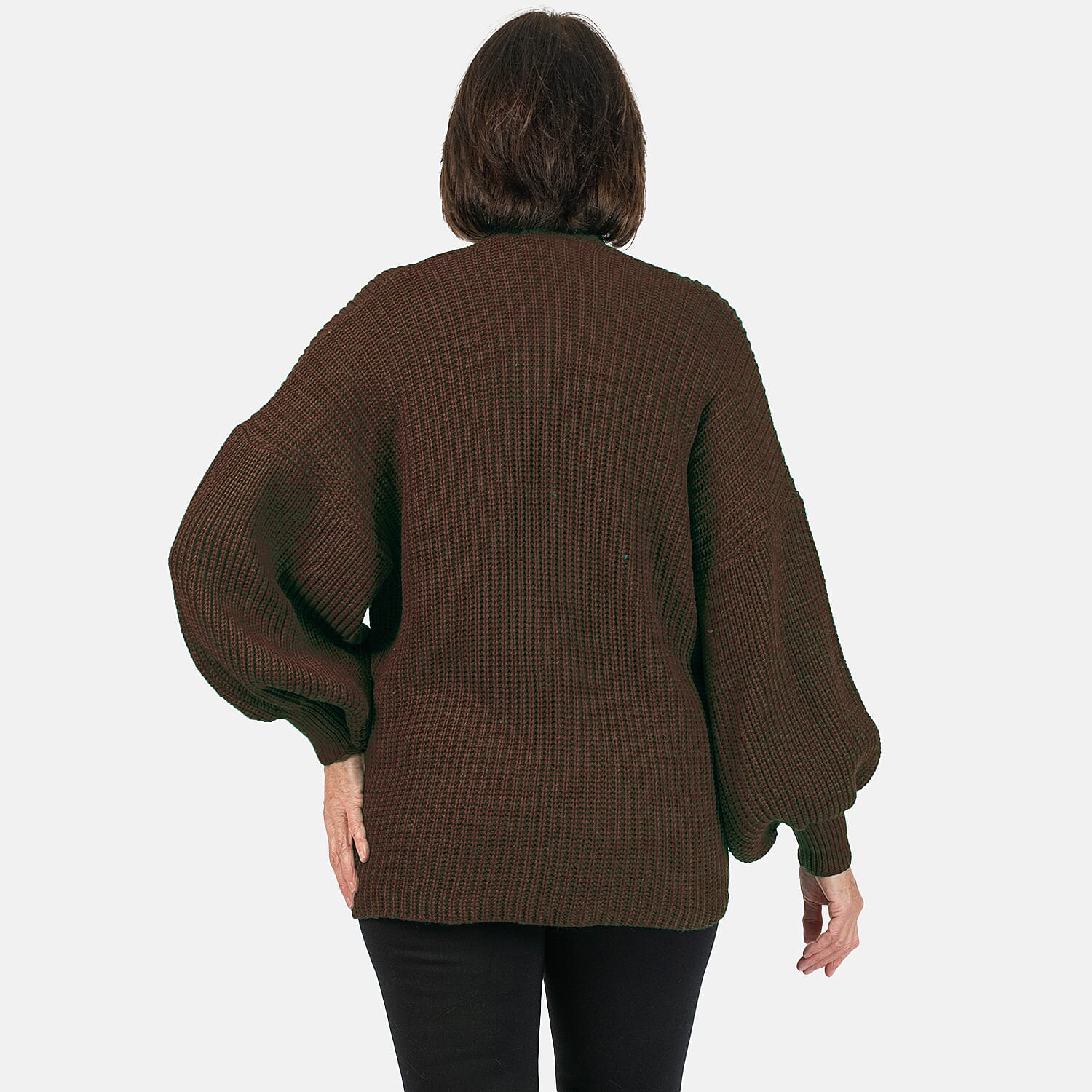 Balloon Sleeve Short Cardigan (One Size) - Chocolate