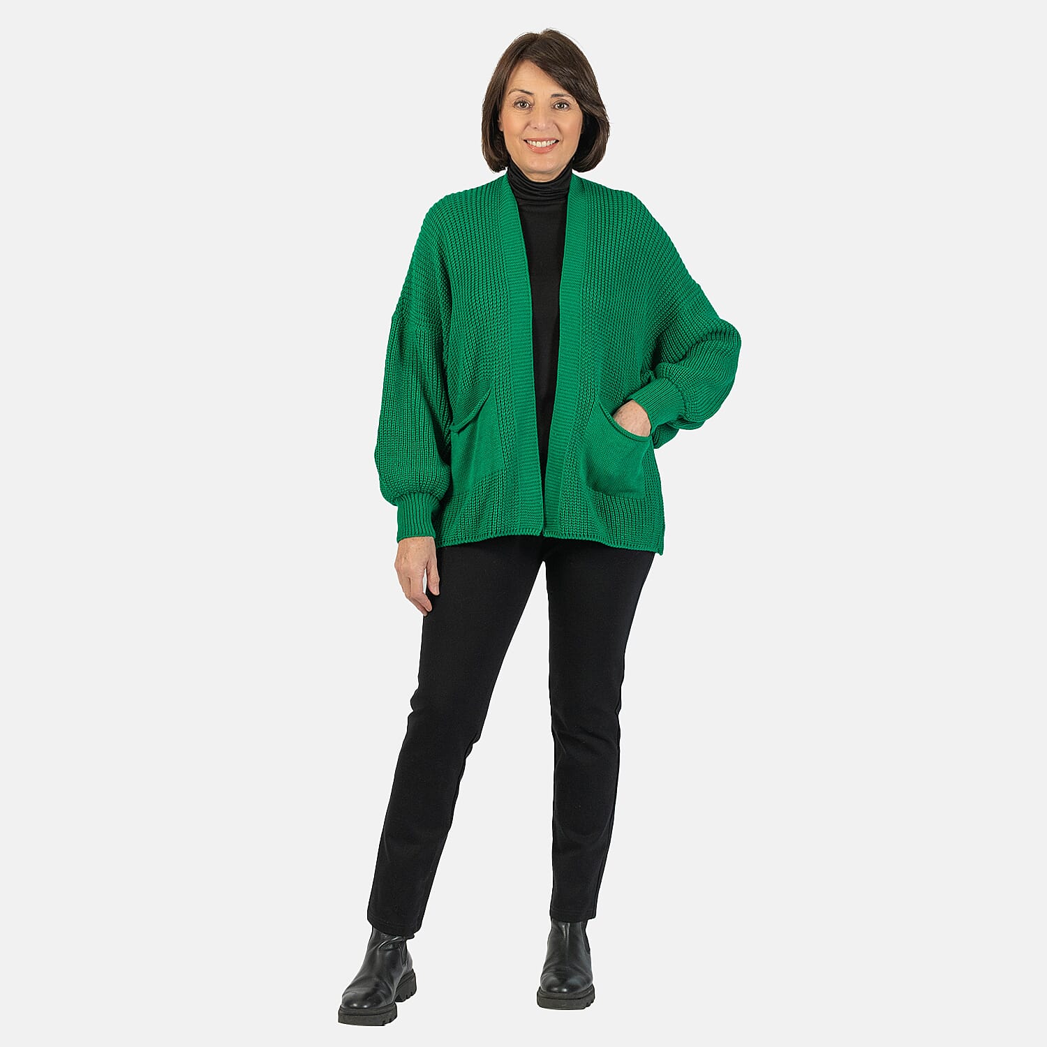 Balloon Sleeve Short Cardigan (One Size) - Emerald