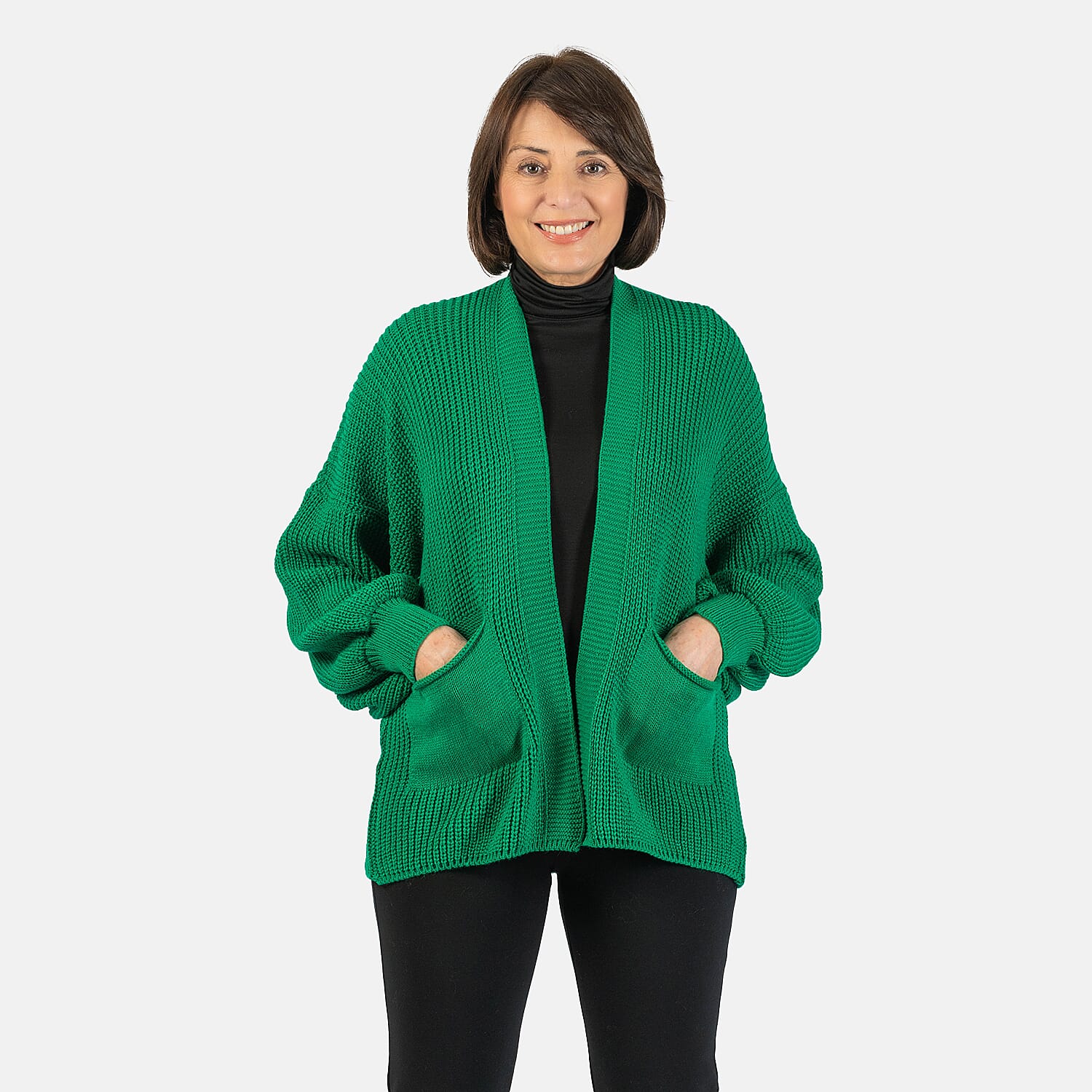 Balloon Sleeve Short Cardigan (One Size) - Emerald