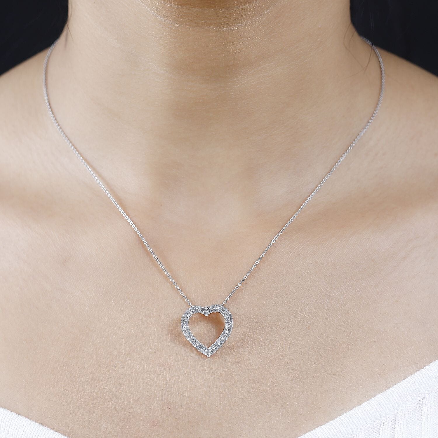 White Diamond Heart Pendant in Platinum Overlay Sterling Silver 0.50 Ct