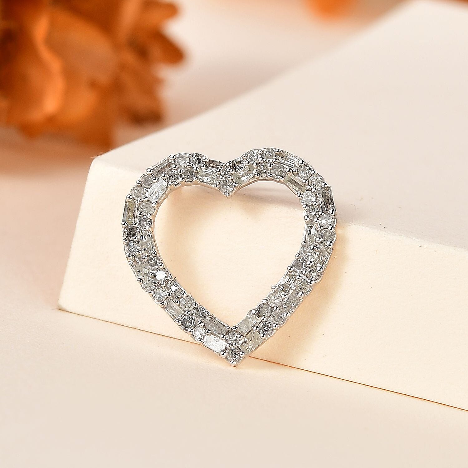 White Diamond Heart Pendant in Platinum Overlay Sterling Silver 0.50 Ct