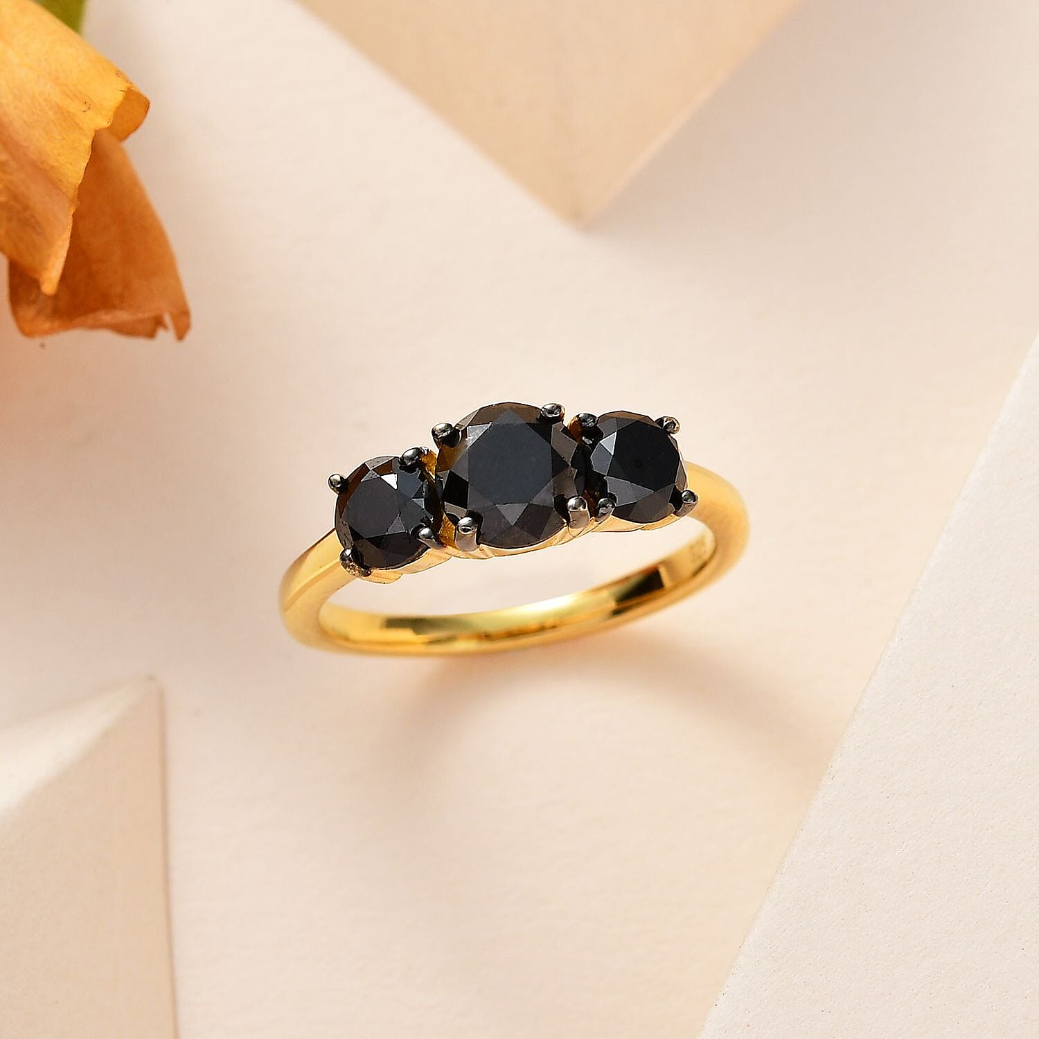 New York Close Out- Black Diamond Ring in 18K YG Vermeil Sterling Silver 2.00 Ct..