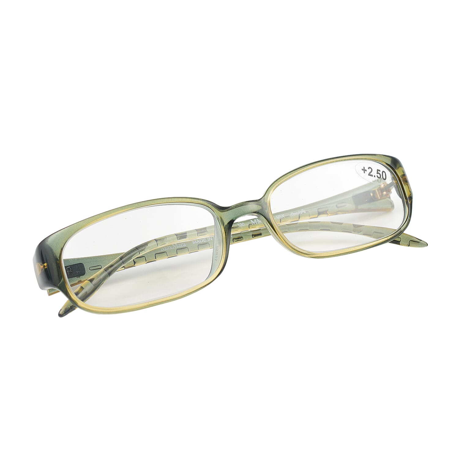 MAX MARA Rectangular Readers with Decorative Temples (Power 2.50) - Olive