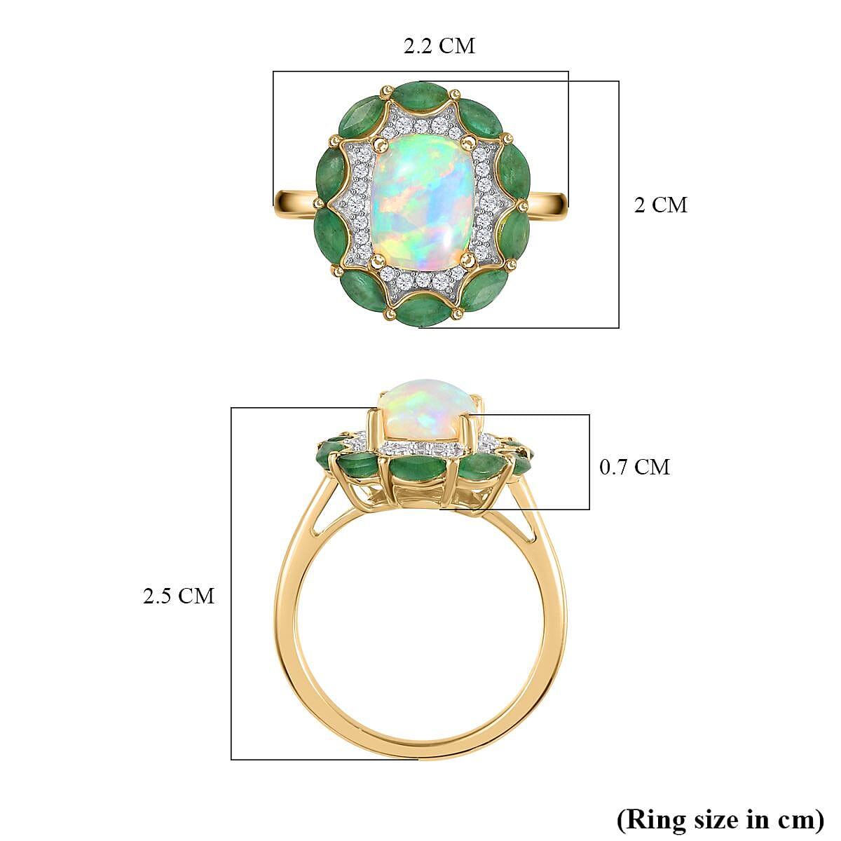 Ethiopian Welo Opal and Emerald Ring in 18K Vermeil YG Sterling Silver 2.36 Ct.