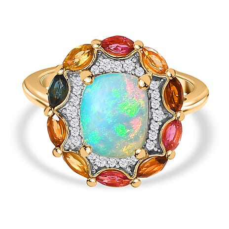 Ethiopian Welo Opal and Multi-Tourmaline Ring in 18K Vermeil YG Sterling Silver 2.30 Ct.