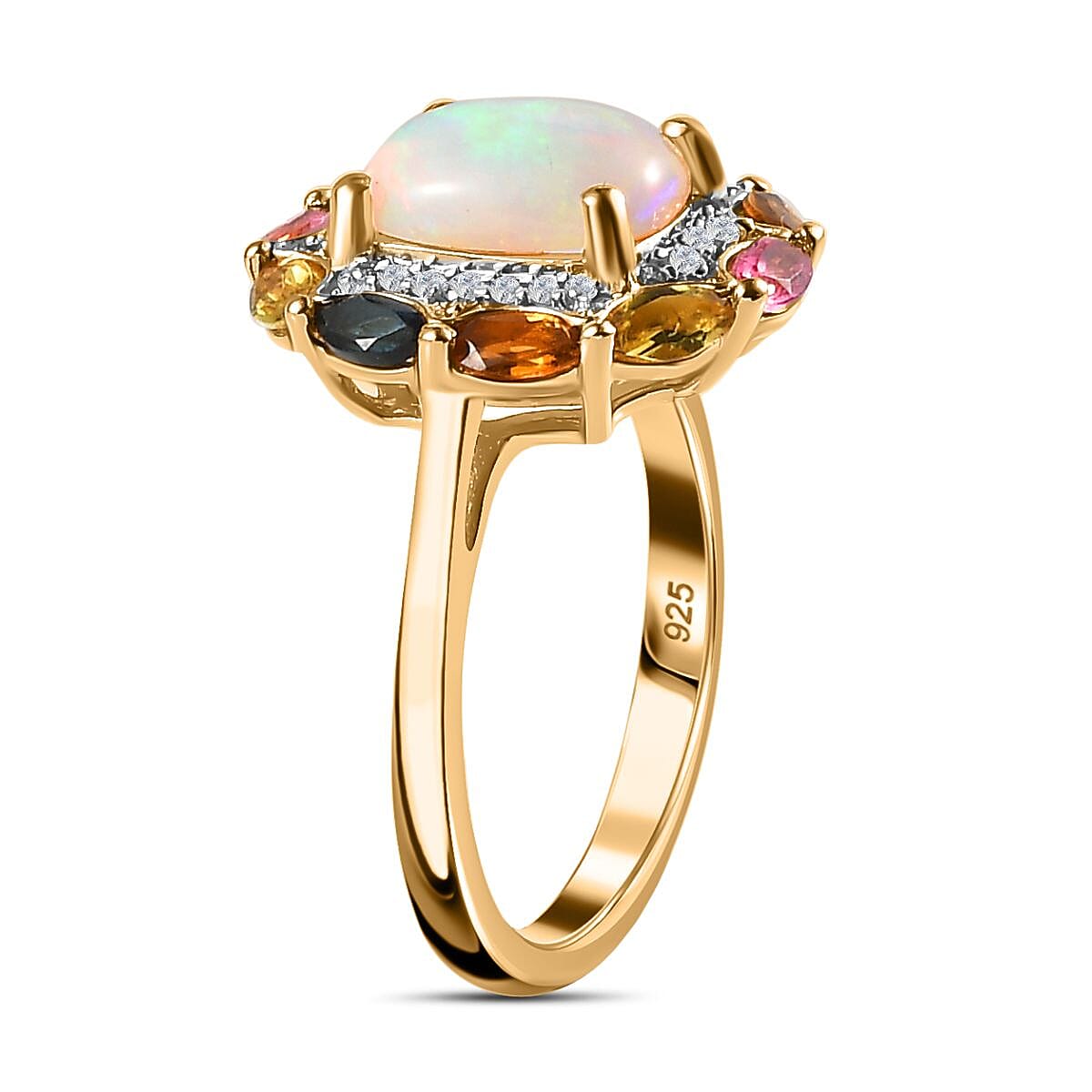 Ethiopian Welo Opal and Multi-Tourmaline Ring in 18K Vermeil YG Sterling Silver 2.30 Ct.