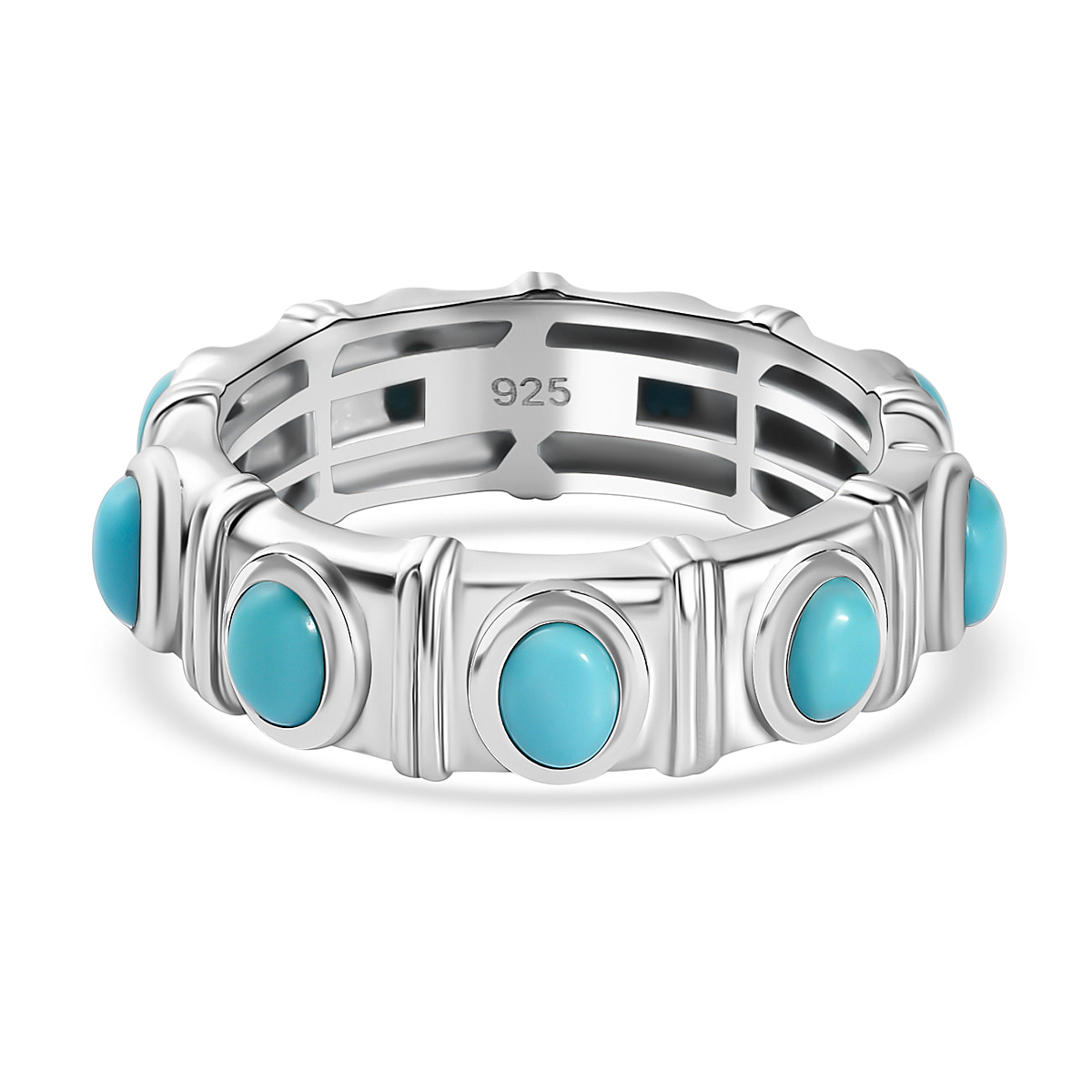 Arizona Sleeping Beauty Turquoise Band Ring in Platinum Overlay Sterling Silver 1.53 Ct
